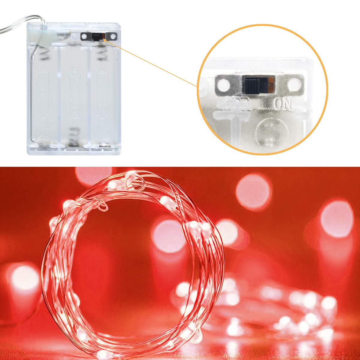 Valentine's Day LED Fairy Lights - 16ft 50 LED Battery Operated Starry Lights for Bedroom, Christmas, Wedding & Party Decorations - Romantic Ambiance Lighting for Home, Centerpiece & Holiday Decor (Red)