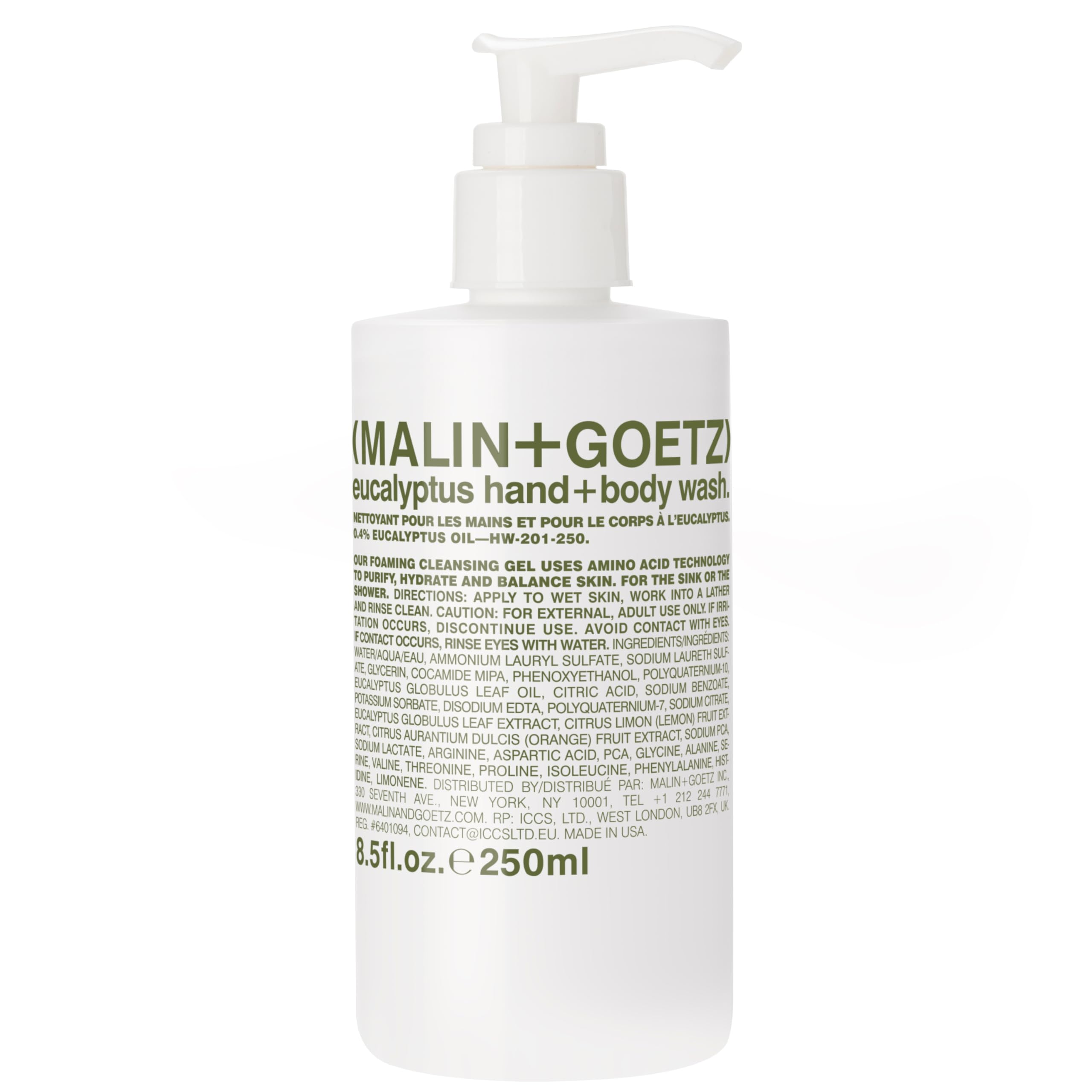 Malin + Goetz Eucalyptus Scented Hand & Body Wash for Men & Women - 8.5 oz Moisturizing Shower Gel for Dry Skin - Perfect for Daily Use at Home, Gym or Travel