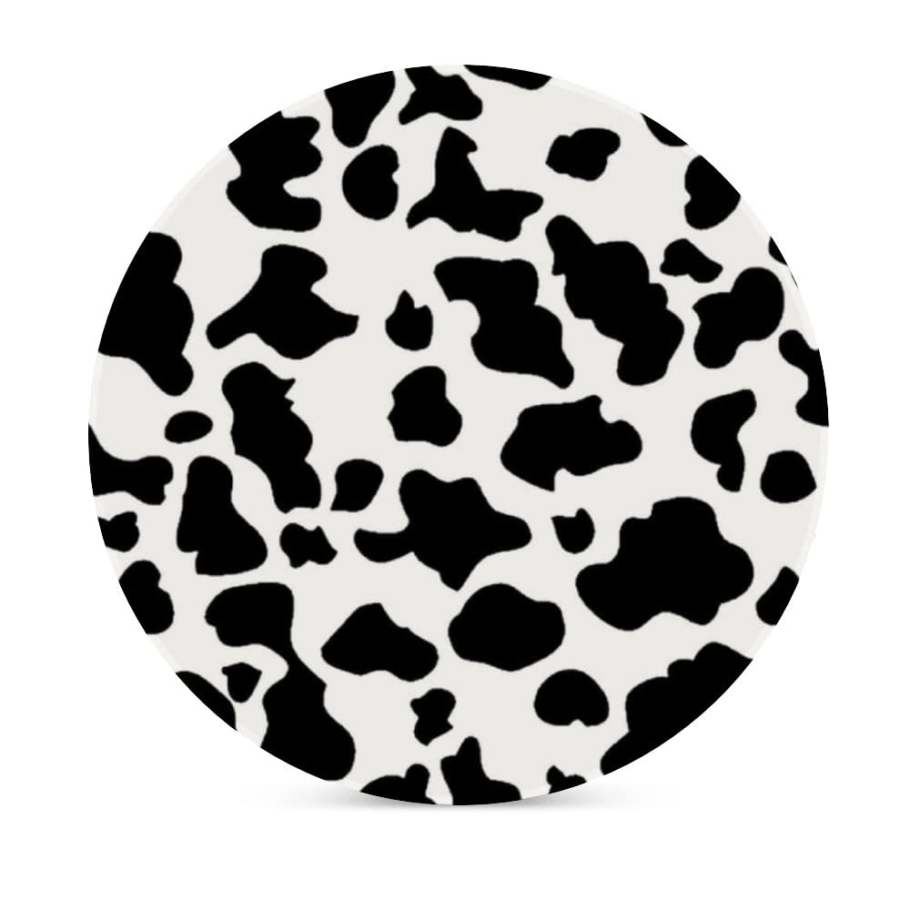 Cow Print Ceramic Drink Coasters Set of 4 - Absorbent Round Table Coasters for Coffee, Wine & Beverages - Perfect for Home, Office & Restaurant Use