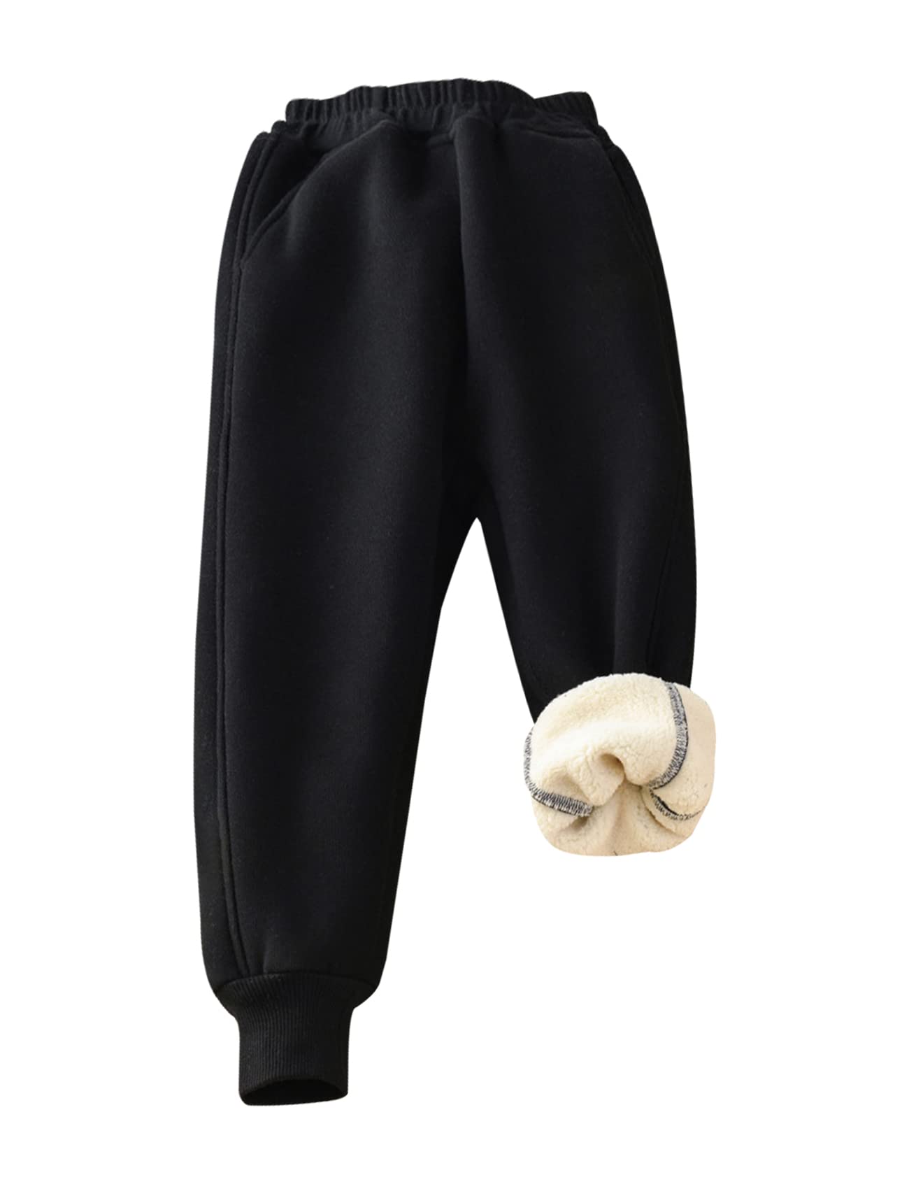Gihuo Unisex Boys Girls Winter Warm Sherpa Lined Sweatpants Joggers - Cozy Fleece-Lined Pants for Cold Weather, Outdoor Activities & Lounge Wear