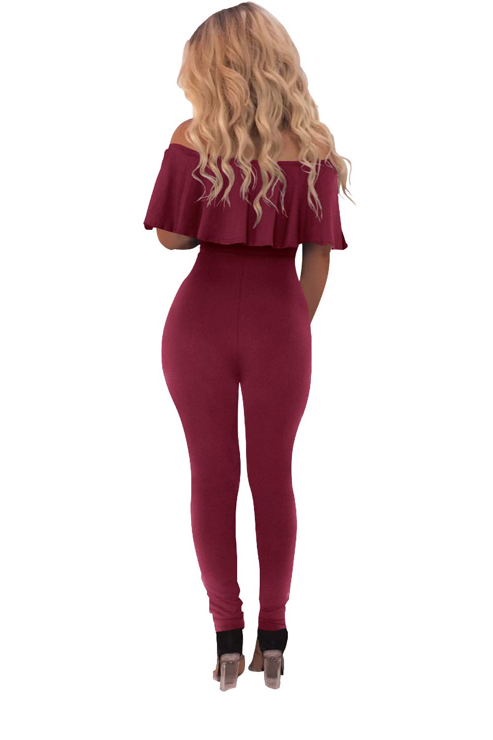 PRETTYGARDEN Women's Sexy Off Shoulder Bodycon Jumpsuit - Summer Ruffle Sleeve Hollow Out Romper for Club, Party & Date Night Outfits | Trendy Casual Dress
