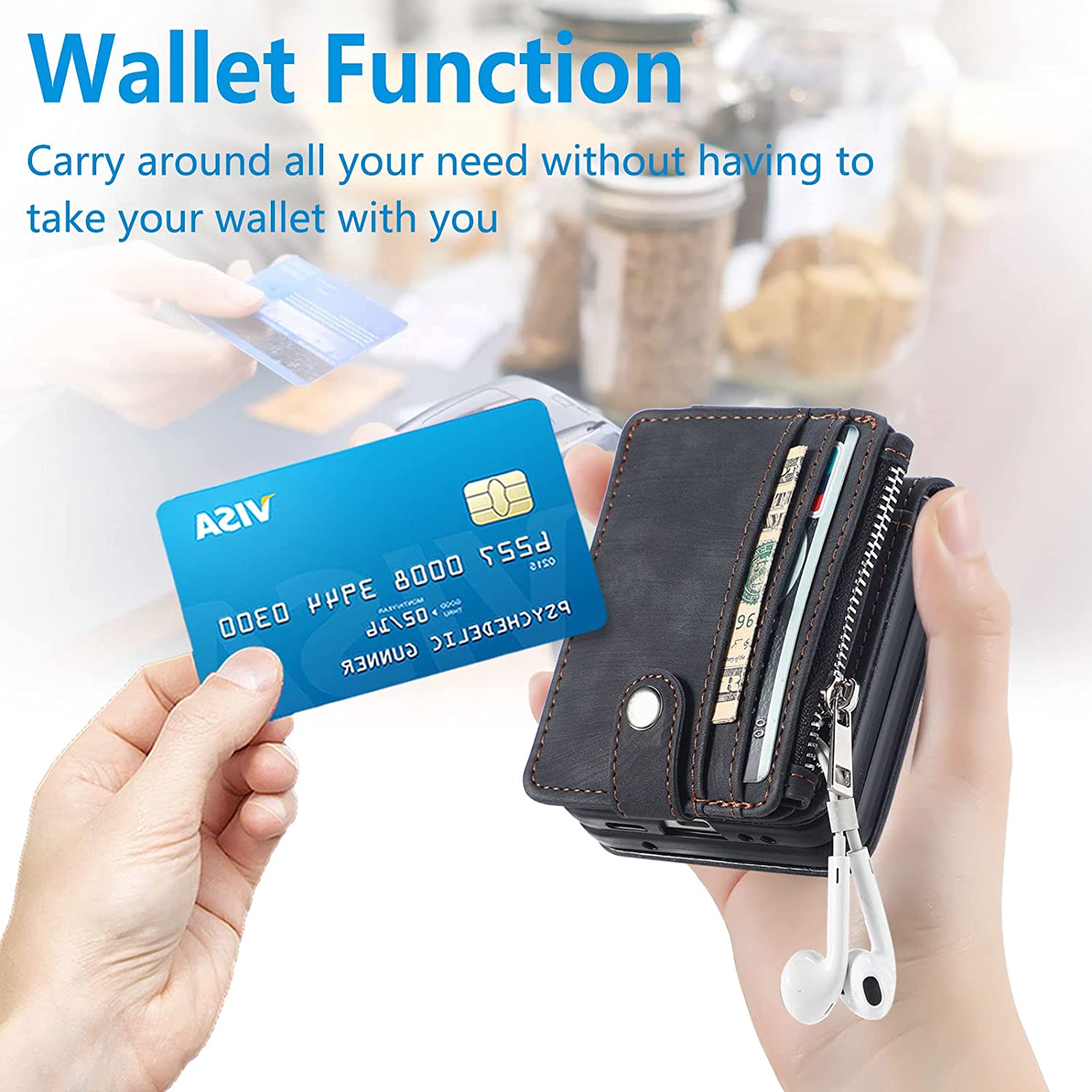 Linyune Galaxy Z Flip 4 Wallet Case with Card Holder - Protective Flip Phone Cover (Black) | Perfect for Daily Use, Travel & Hands-Free Convenience