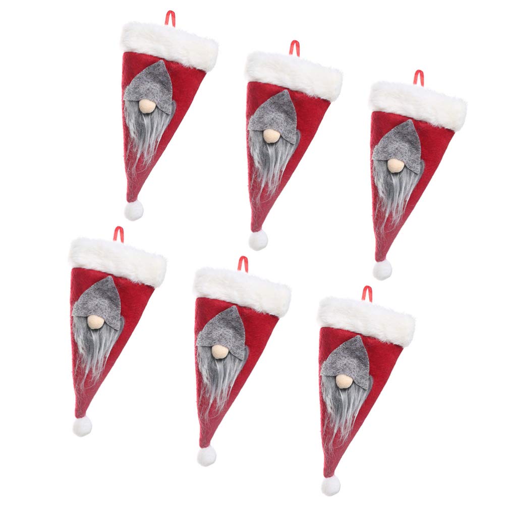 6Pcs Christmas Silverware Holders - Santa Hat & Gnome Elf Cutlery Pockets for Knives, Forks, Spoons | Festive Tableware Storage Bag Covers | Perfect for Xmas Holiday Table Decorations, Dinner Parties & Gift Giving (Red)