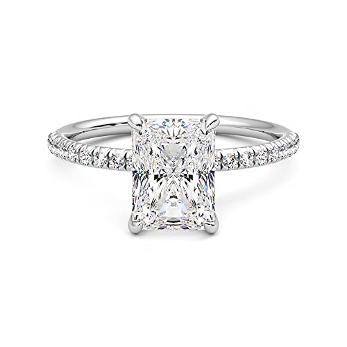 1.50 Carat 8x6mm Radiant Cut Solitaire Moissanite Engagement Ring in 14K Gold with Accent Stones for Women - D-VVS1 Clarity, Sparkling Wedding & Proposal Jewelry Gift for Her
