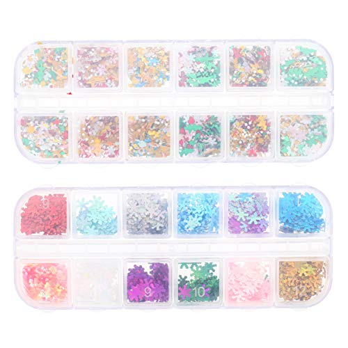 EXCEART 24pcs Christmas Nail Flakes - Snowflake Sequins for Nail Art, Xmas Nail Glitters & Holiday Nail Decorations - Perfect for Christmas Parties, Winter Nail Designs & Festive Manicures