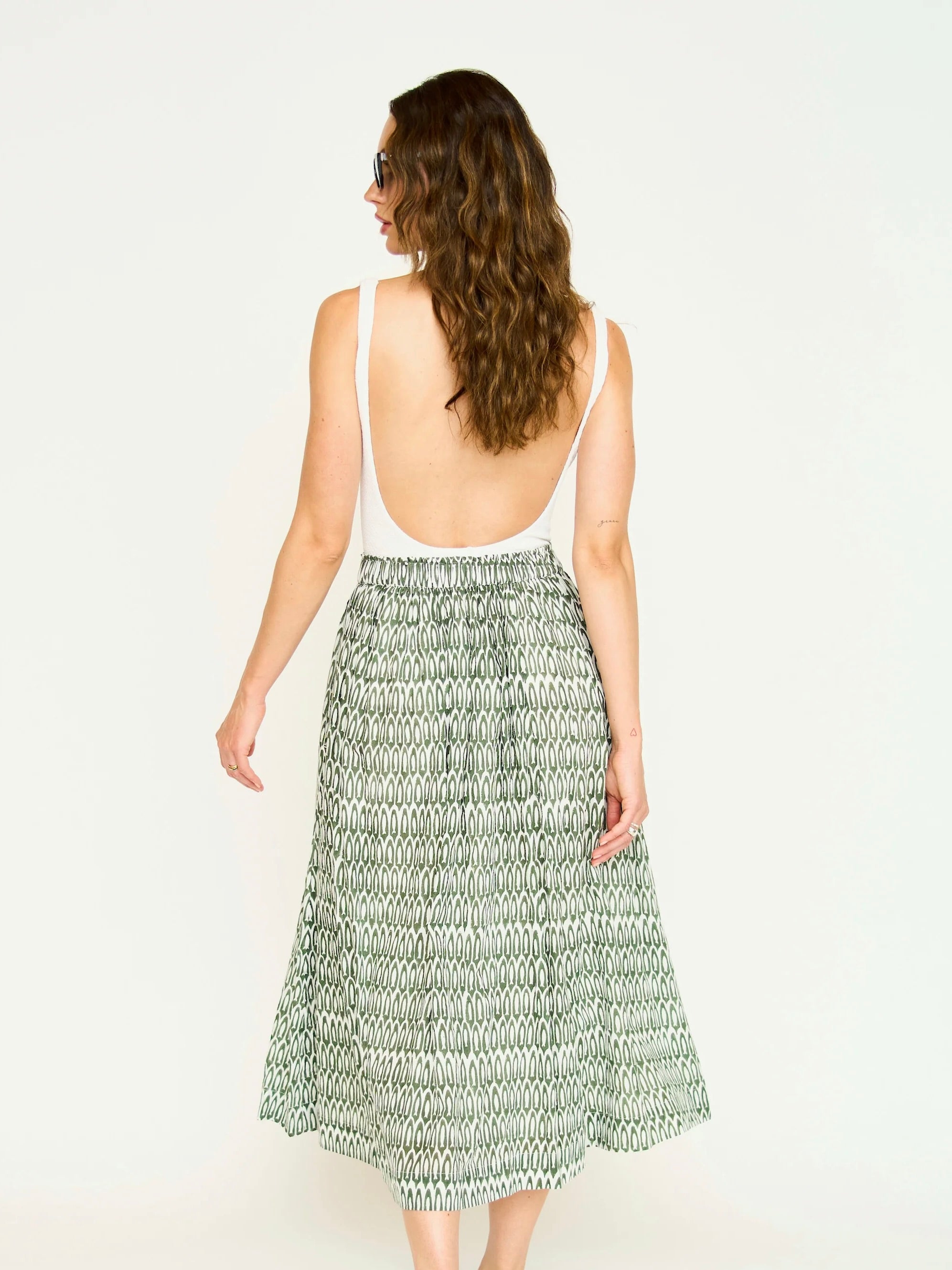 Mirth Verona Skirt in Kelp Minnow - Women's Flowy Midi Skirt with Pockets | Perfect for Summer Outfits, Beach Vacations & Boho Style
