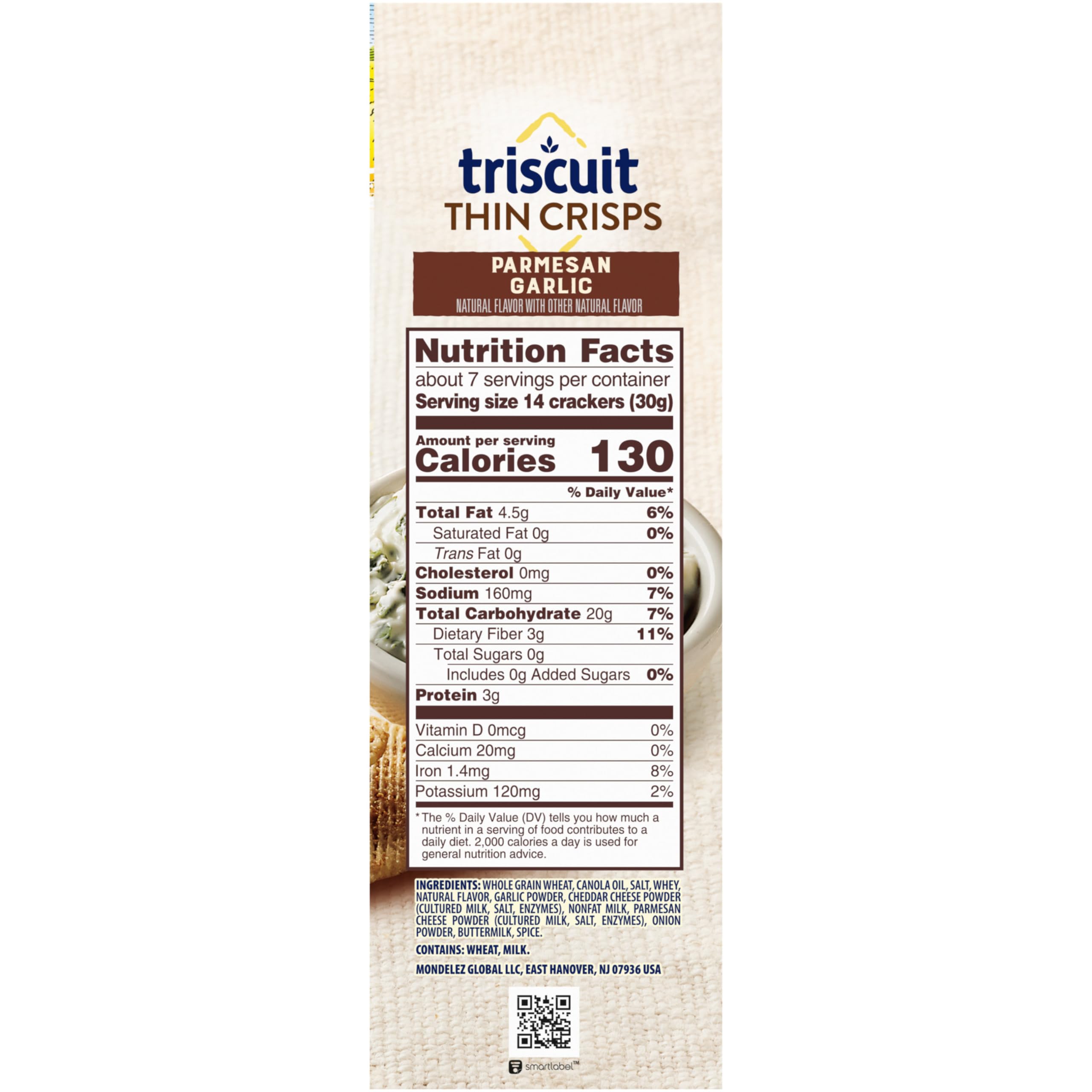 Triscuit Thin Crisps Parmesan Garlic Whole Grain Wheat Crackers - Healthy Lunch Snacks, Bulk Pack of 6 (7.1 oz Each) - Perfect for Office, School, Picnics & Party Platters