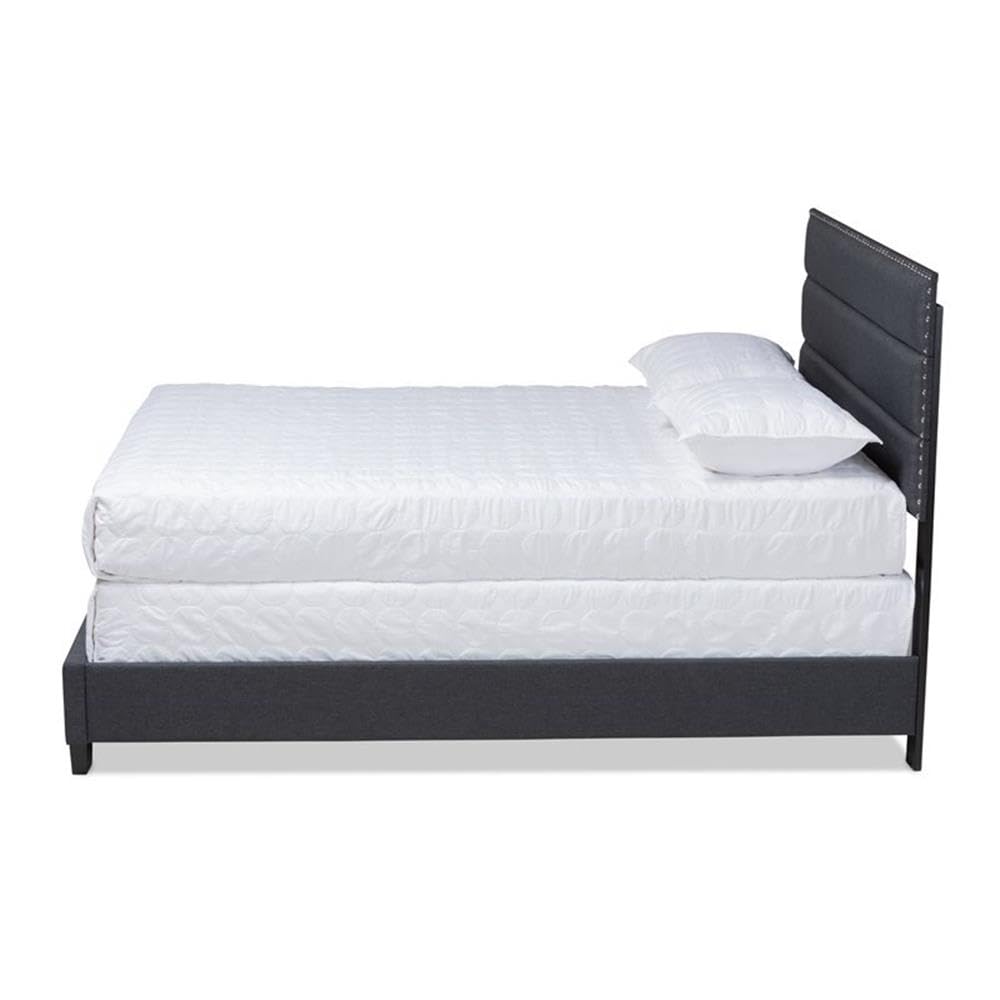 BOWERY HILL Modern Fabric Upholstered Full Size Bed Frame with Headboard - Dark Gray Upholstered Bedroom Furniture for Master Bedroom & Guest Room