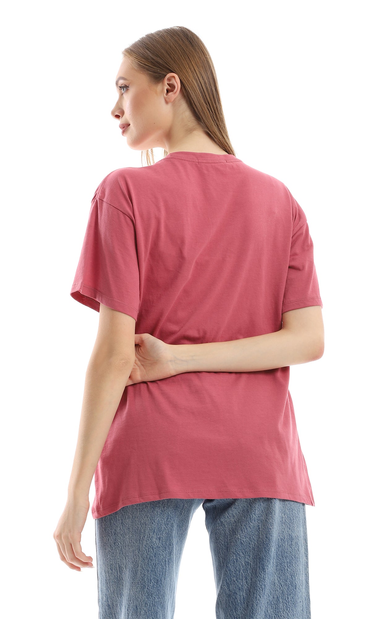 98826 Oversized Basic Solid Short Sleeve T-Shirt for Women - Dark Rose | Comfortable Casual Wear for Everyday Outfits & Summer Fashion