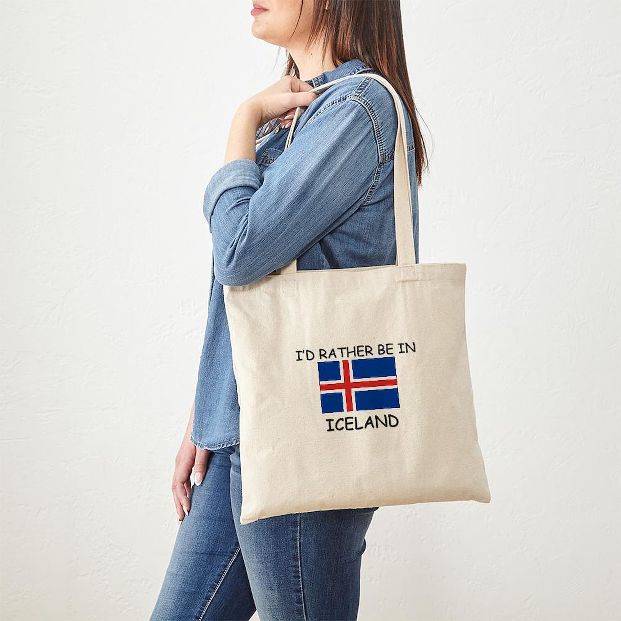 I'd Rather Be In Iceland Natural Canvas Tote Bag - Eco-Friendly Reusable Shopping Bag for Groceries, Beach & Travel