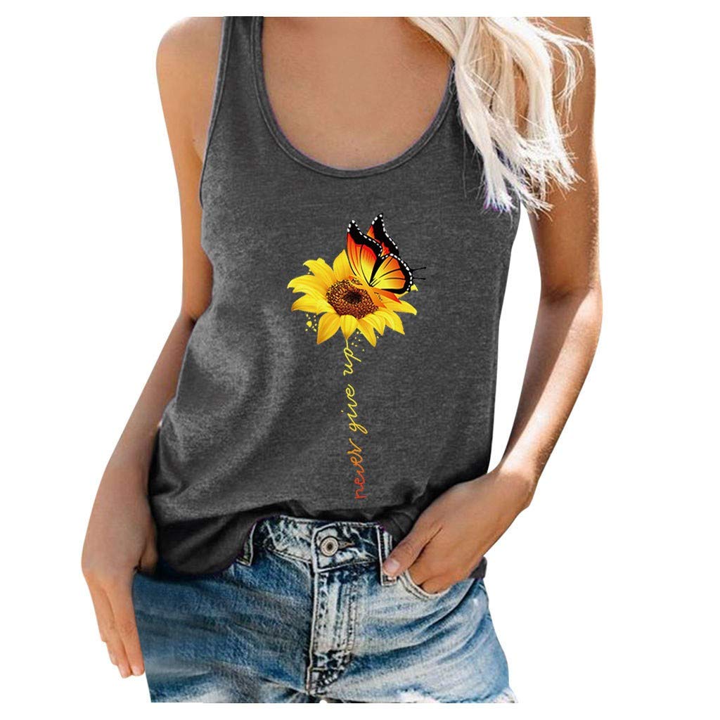Women's Sleeveless Sunflower Print Tank Top - Round Neck Summer T-Shirt for Plus Size - Perfect for Beach Outings, Yoga & Casual Wear