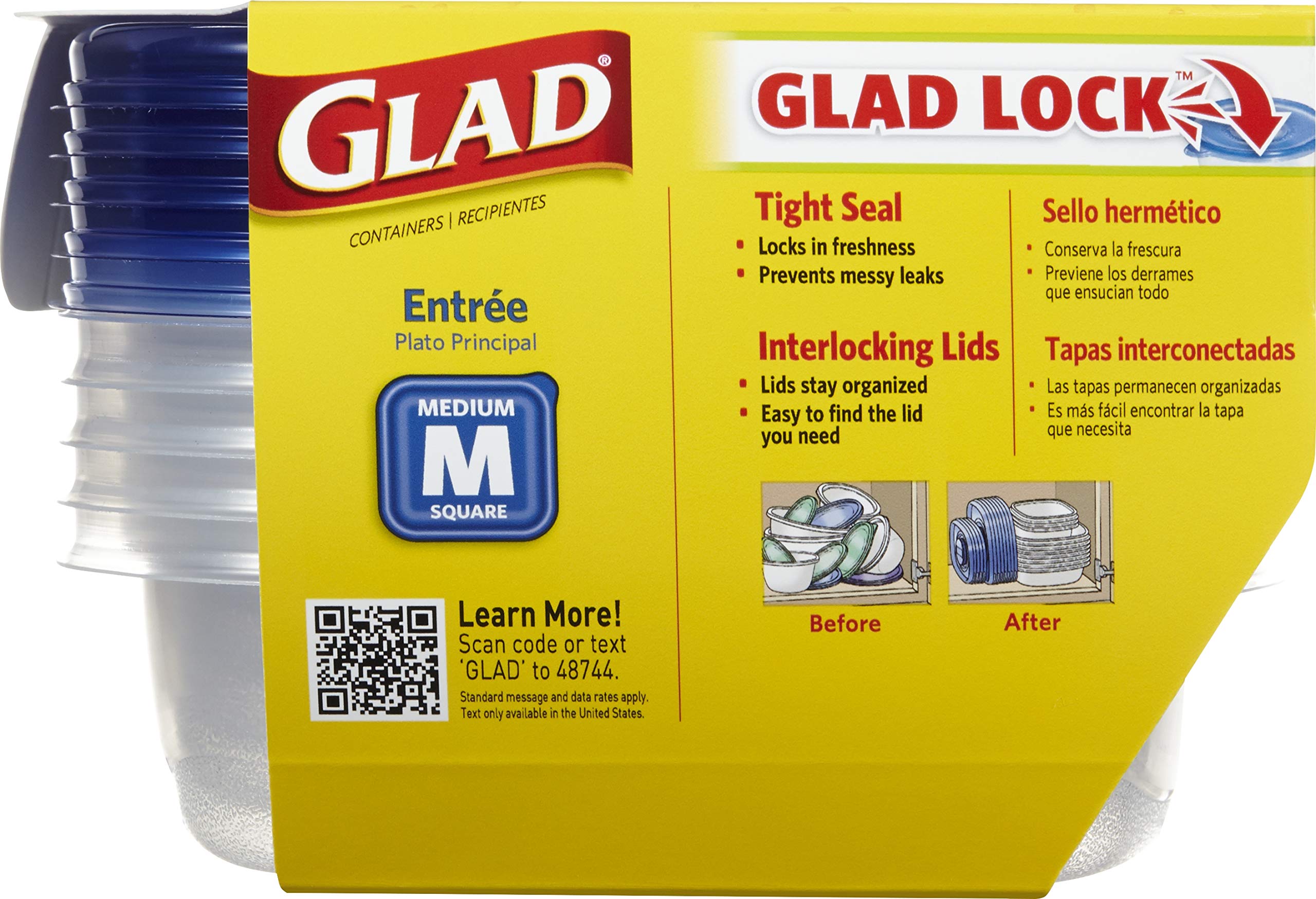 Glad Medium Square Food Storage Containers 5-Pack (25 Oz) | BPA-Free, Leak-Proof, Stackable Plastic Containers for Meal Prep, Leftovers & Pantry Organization | Blue & Clear Standard Food Storage Containers for Home, Office & Picnics