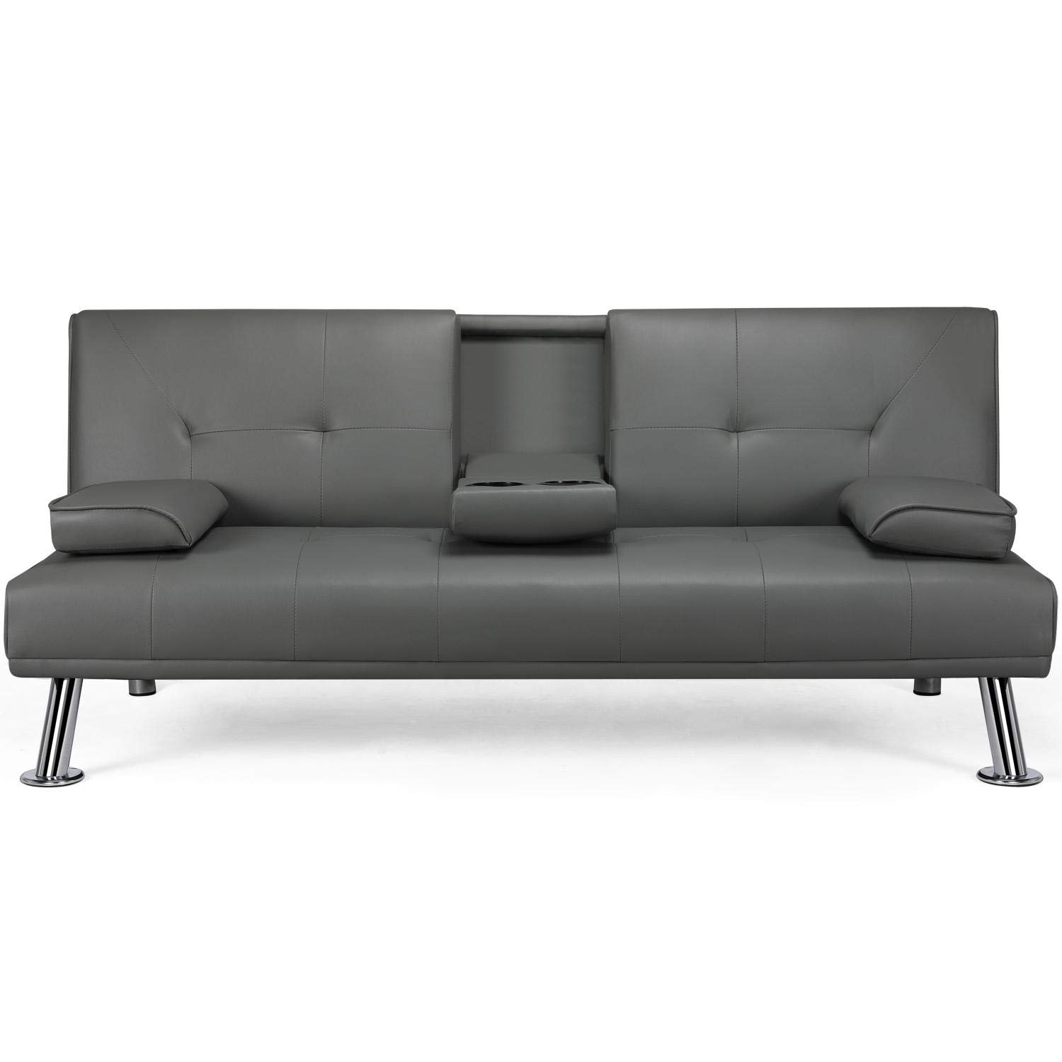 Topeakmart Adjustable Faux Leather Sofa Bed - Modern Convertible Futon Couch with Armrest & Recliner - Gray Home Furniture for Living Room, Guest Room & Small Spaces