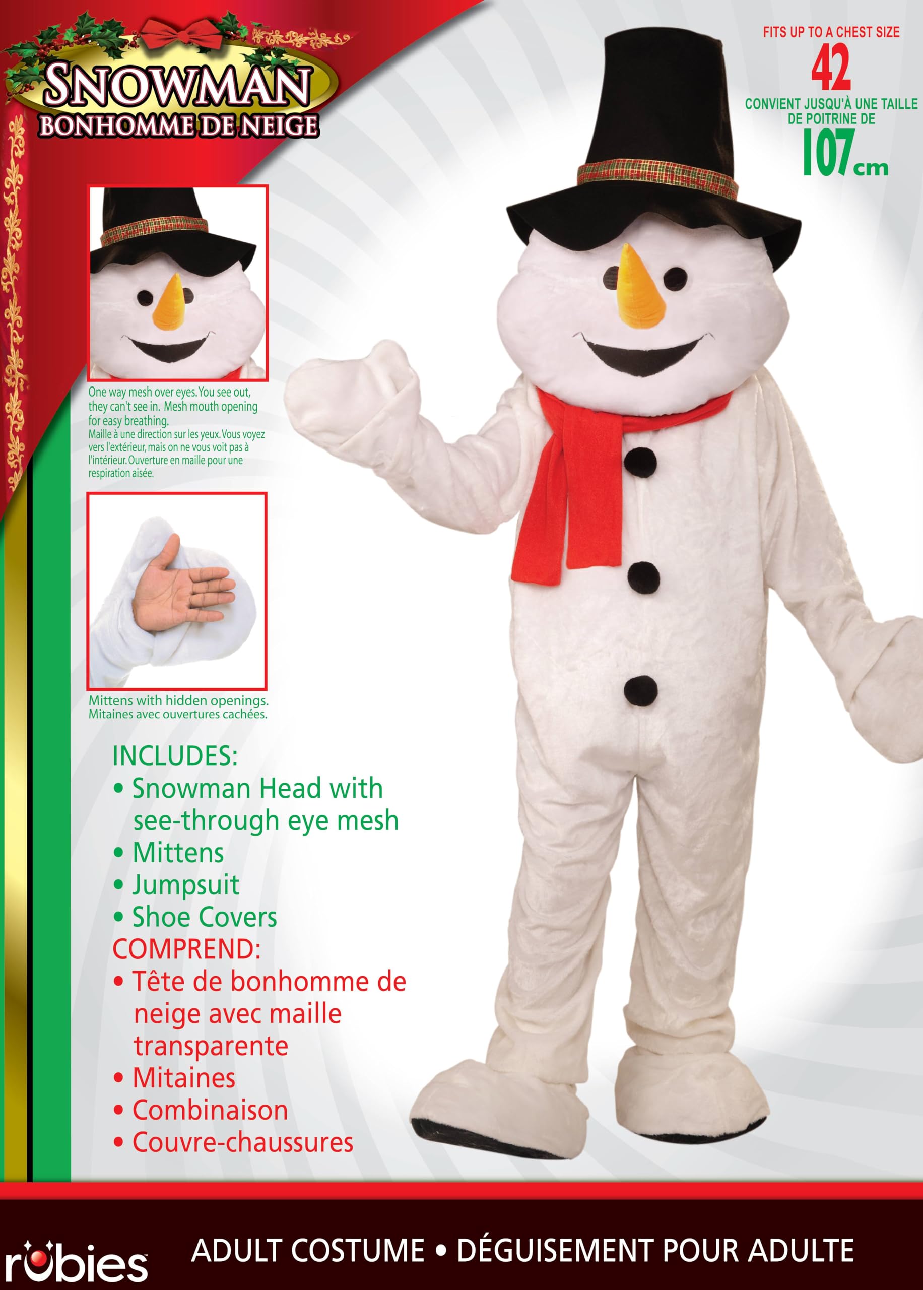 Men's Plush Snowman Mascot Adult Costume - Warm Christmas Party Outfit for Holiday Events, Office Parties & Family Gatherings