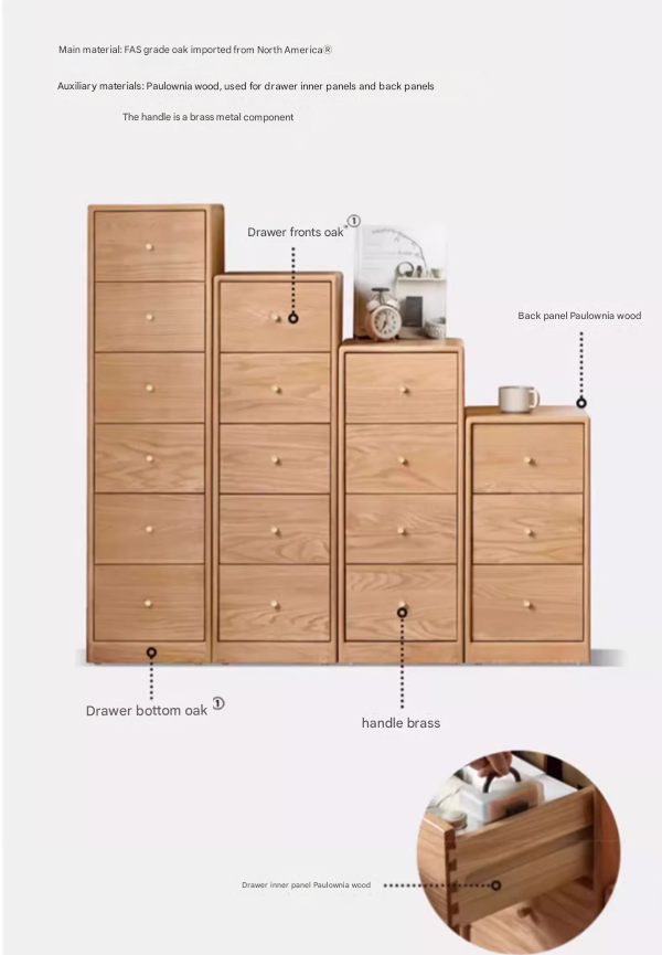 Solid Oak & Beech Wood Side Cabinet - Multi-Functional Storage Organizer for Living Room, Bedroom, or Office