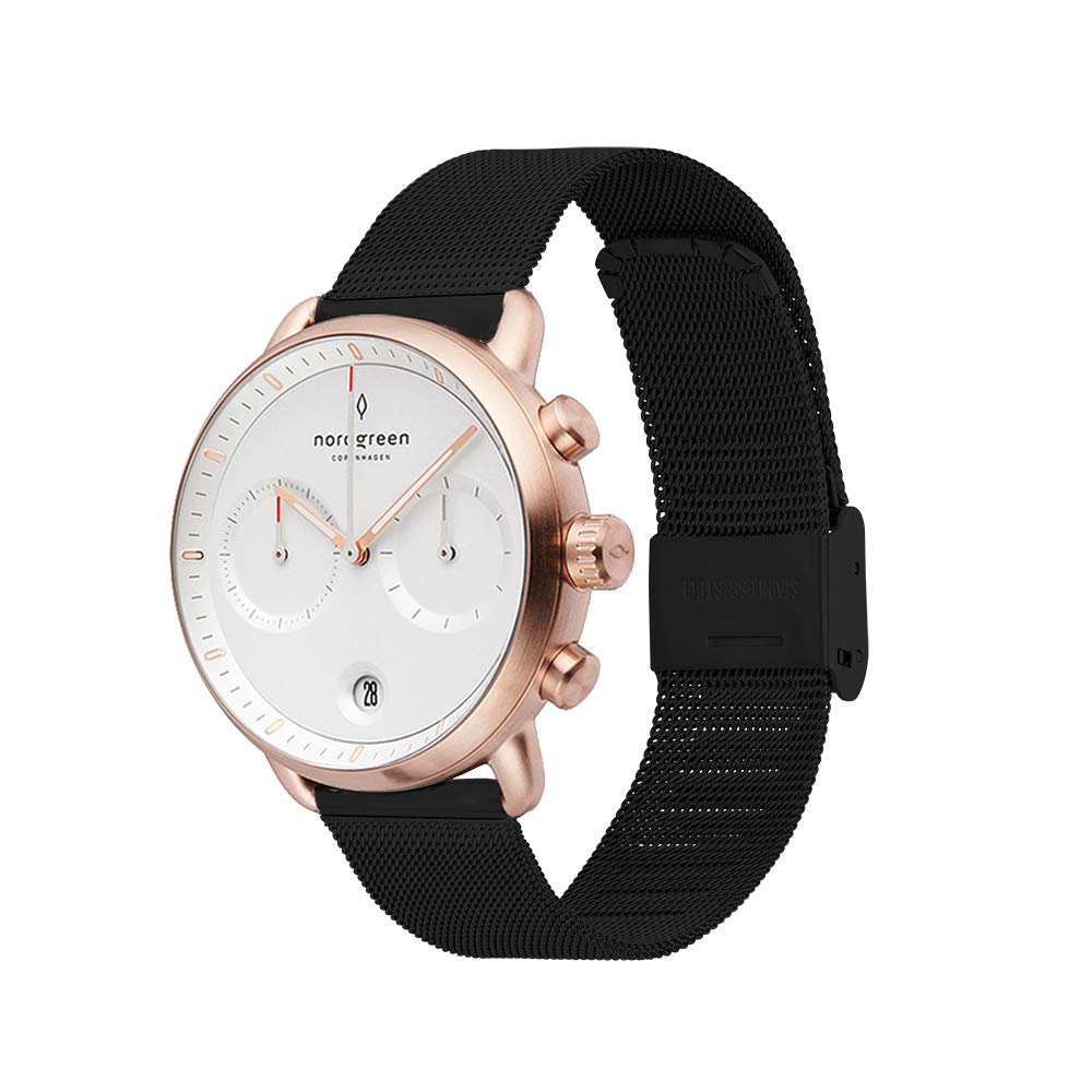 Nordgreen Pioneer Men's Rose Gold Chronograph Watch - White Dial, Interchangeable Leather & Stainless Steel Straps - Waterproof Dress Watch for Business, Wedding & Formal Occasions