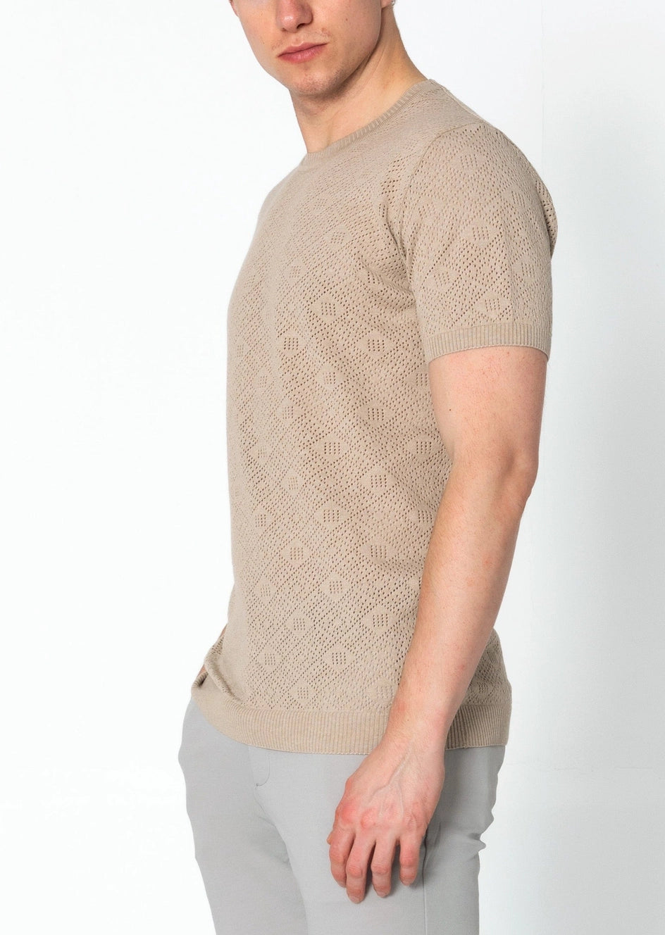 RNT23 Geometric Crochet T-Shirt for Women - Stylish Stone Wash Cotton Top for Casual Wear & Summer Outfits