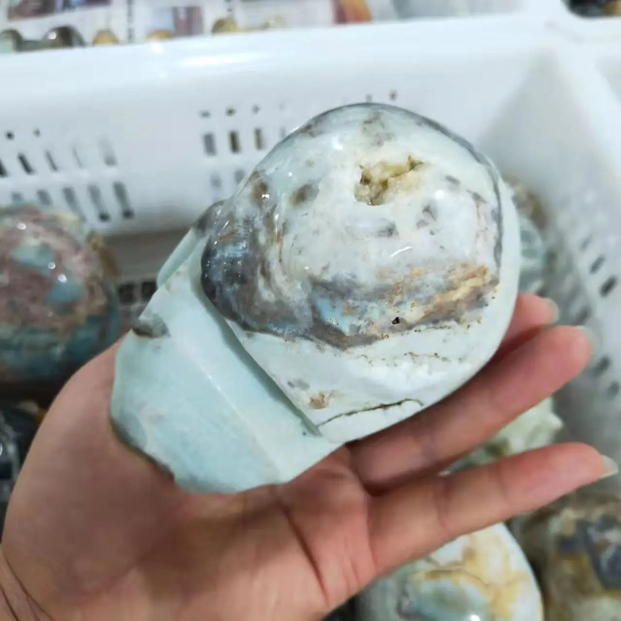 Natural Sky Blue Calcite Quartz Crystal Hand Carved Skull - 500-700g Healing Stone for Reiki, Meditation & Home Decor - Unique Spiritual Decor for Altars, Offices & Gift Giving