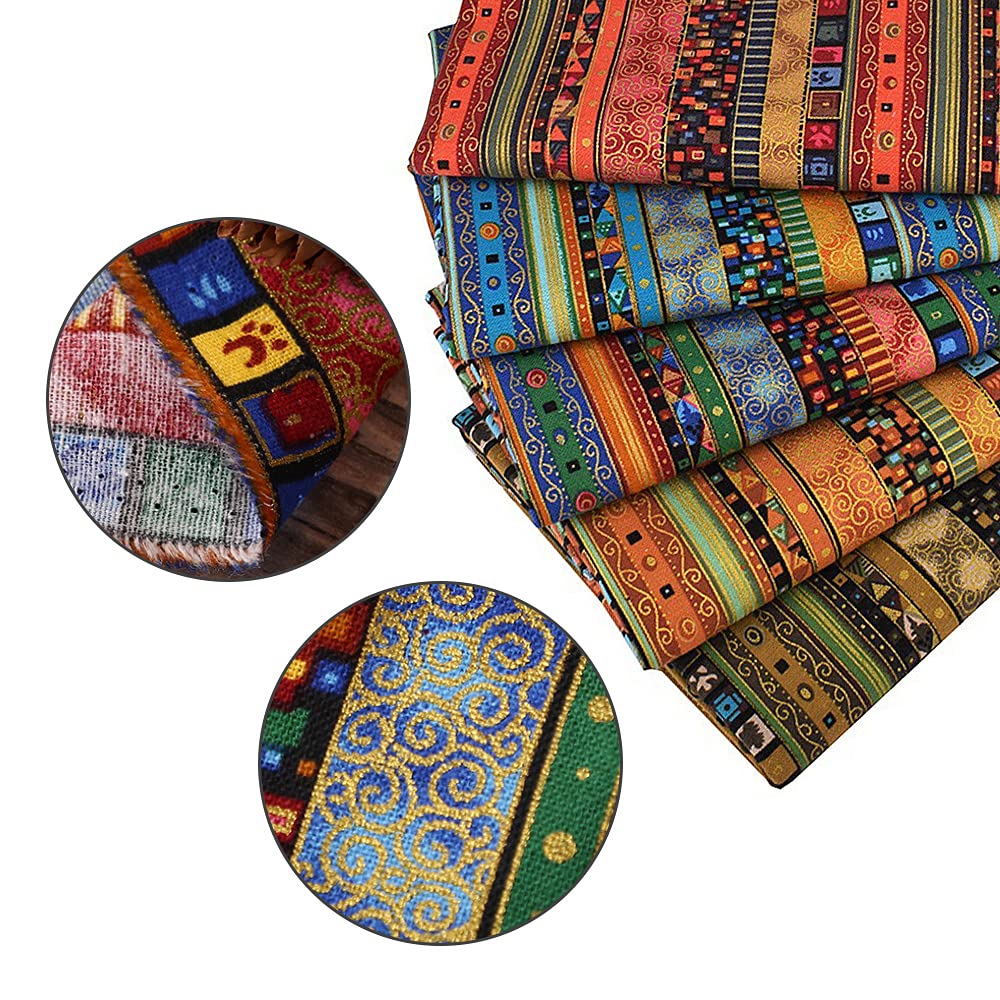 5-Piece African Print Cotton Linen Fat Quarter Fabric Bundle - 50x40cm Ethnic Pattern DIY Sewing Material for Headwraps, Scarves, Quilting & Craft Projects - Perfect for Boho Home Decor, Fashion Accessories & Unique Gift Ideas
