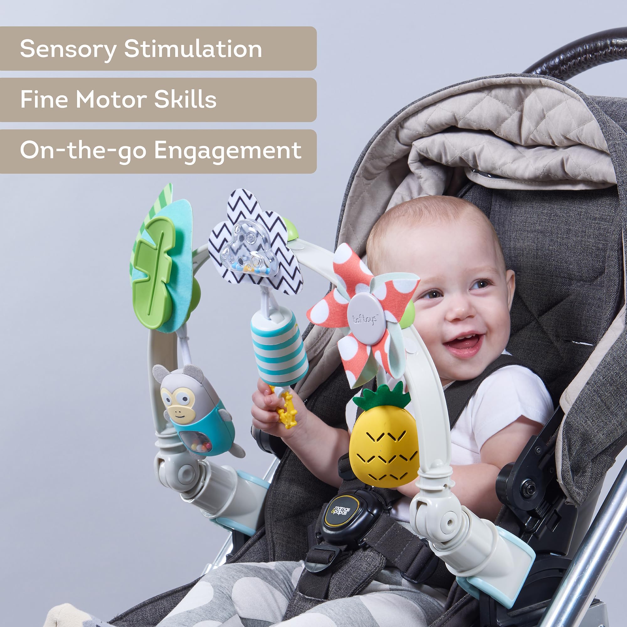 Taf Toys Tropical Orchestra Arch - Baby Activity Toy for Stroller & Pram | Sensory Development & Motor Skills for Infants & Toddlers | Perfect for Outdoor Walks, Travel & Playtime