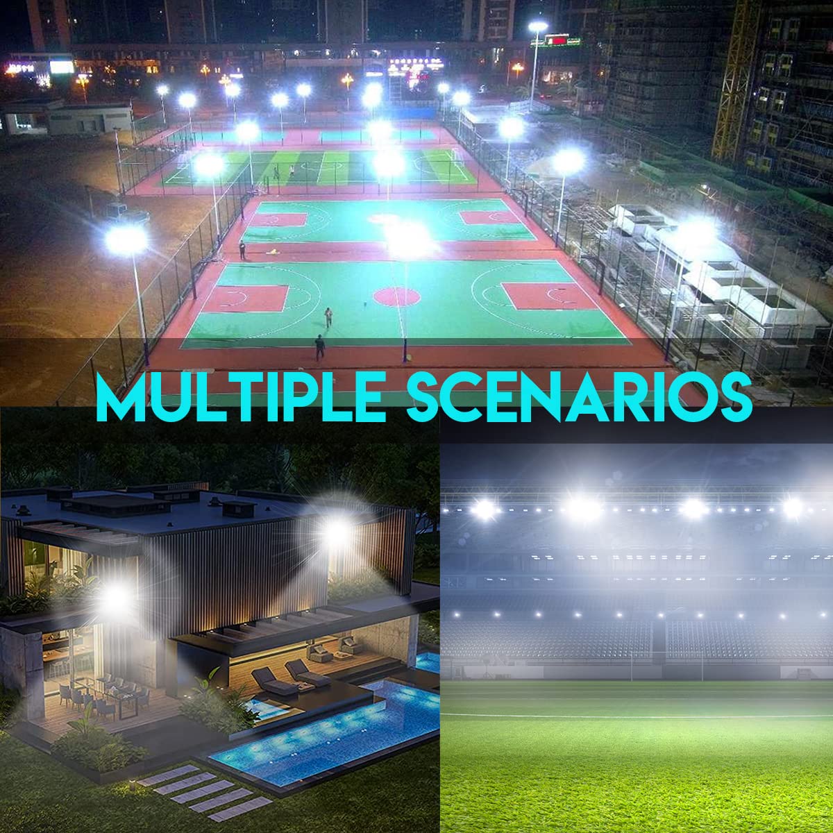 200W LED Flood Light Outdoor 3-Pack - 20000LM High Brightness Waterproof Work Light with Plug & Switch - IP66 Security Lighting for Yard, Garage, Warehouse (5000K Daylight White) - Perfect for Construction Sites, Parking Lots & Emergency Lighting