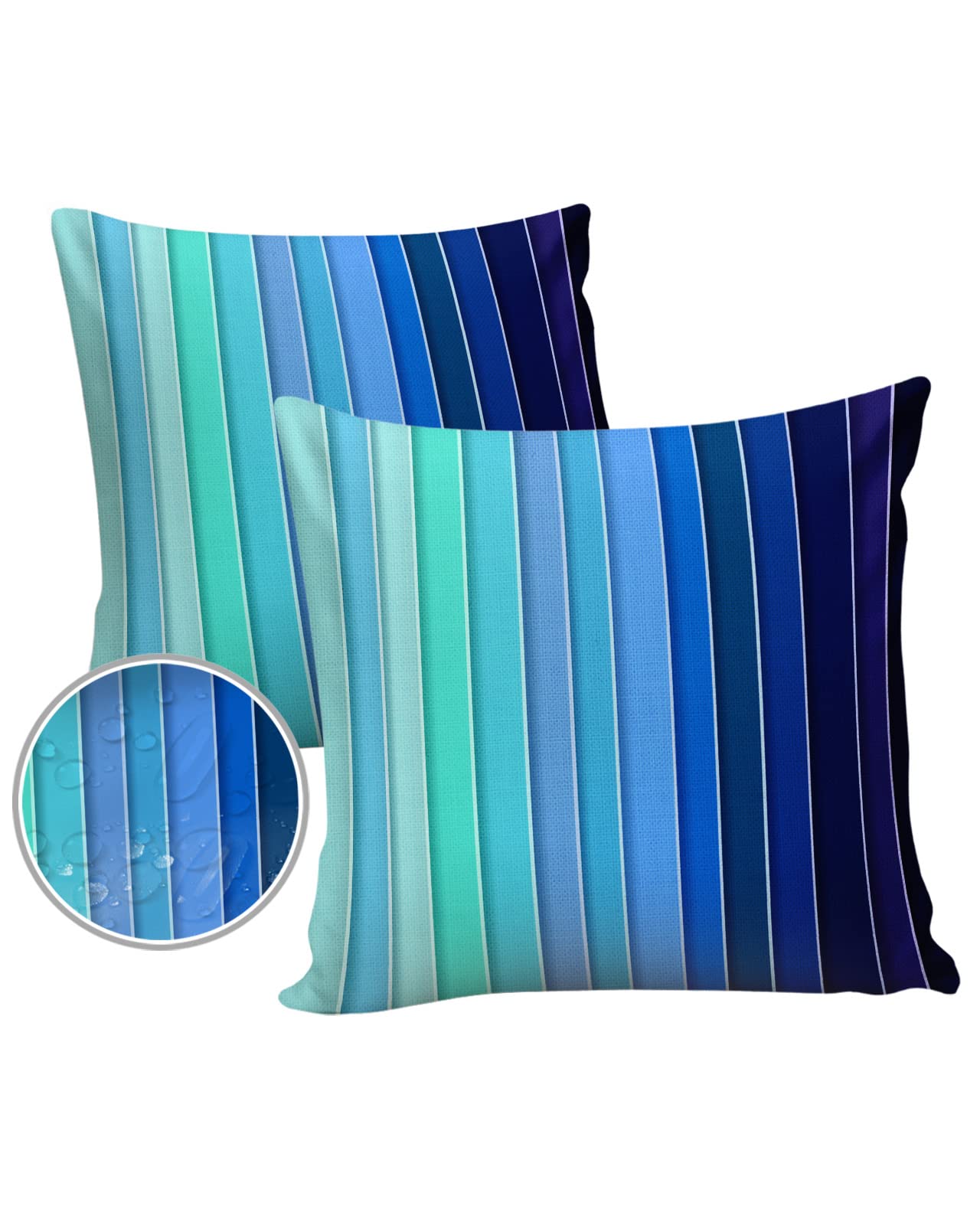 Waterproof Outdoor Pillow Covers Set of 2 - Blue Ombre Gradient Decorative Throw Pillow Cases 16x16 Inch for Patio Furniture, Sofa, Couch & Chair - Perfect for Backyard, Poolside & Indoor Decor