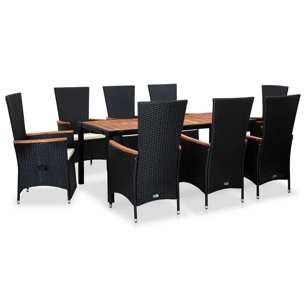 Aisifx 9-Piece Outdoor Dining Set with Weather-Resistant Poly Rattan & Cushions - Black - Perfect for Patio, Garden, and Backyard Entertaining