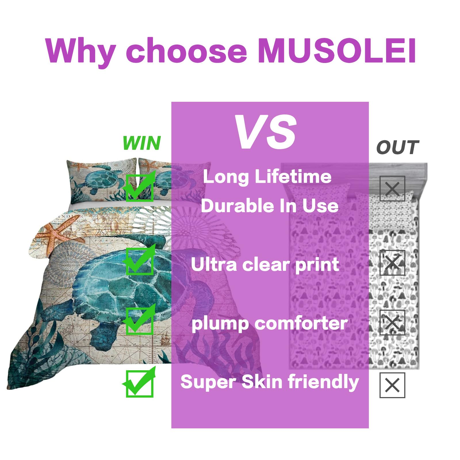 MUSOLEI Ocean Themed Comforter Set - Soft Sea Turtle Printed Bedding for Teen Boys & Girls - Turquoise Mediterranean Style Quilt Set - Twin Size - Perfect for Kids' Bedrooms, Beach Themed Decor & Cozy Sleep