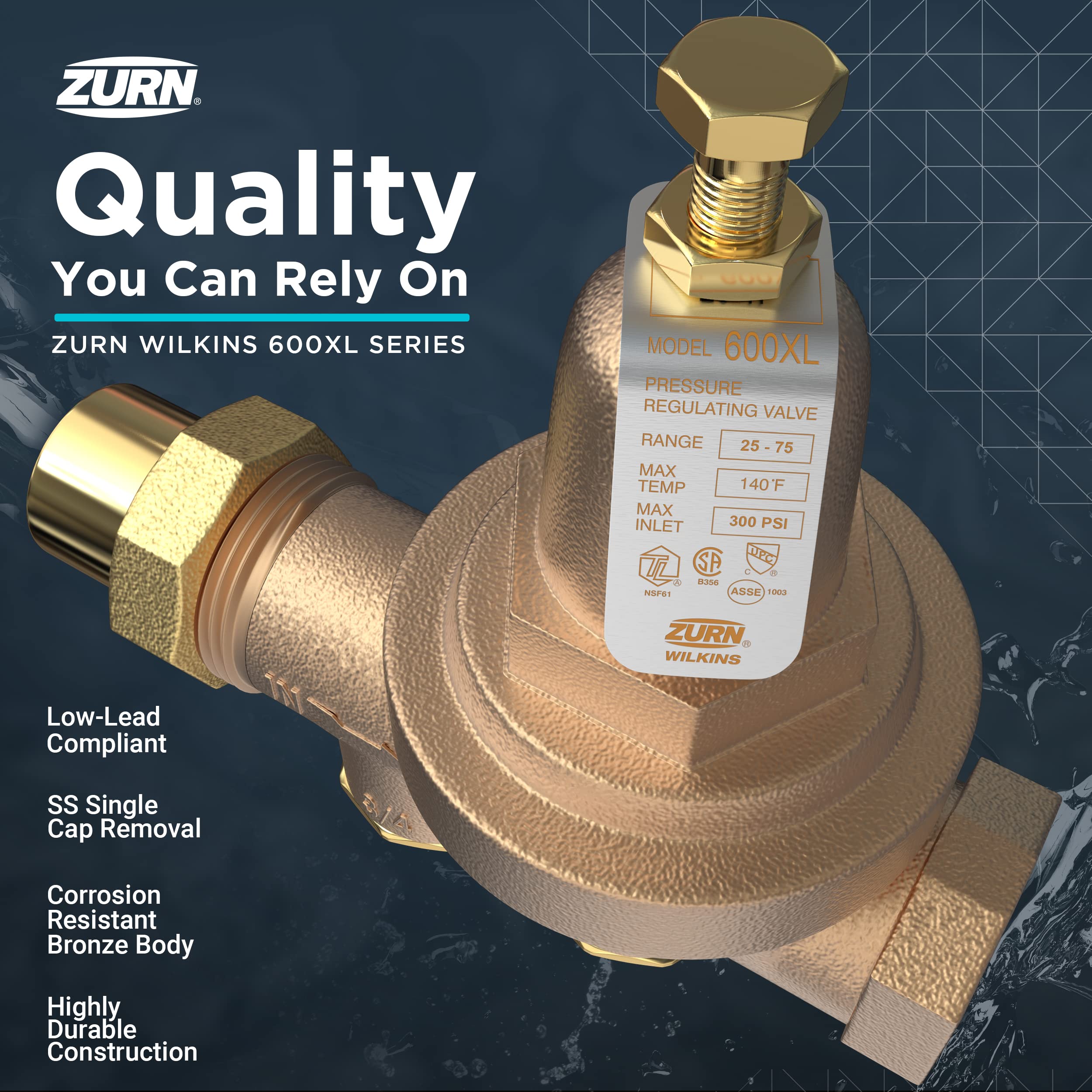 Zurn Wilkins 2 Inch 600XL Pressure Reducing Valve with Copper/Sweat Connection - Ideal for Residential and Commercial Water Pressure Regulation