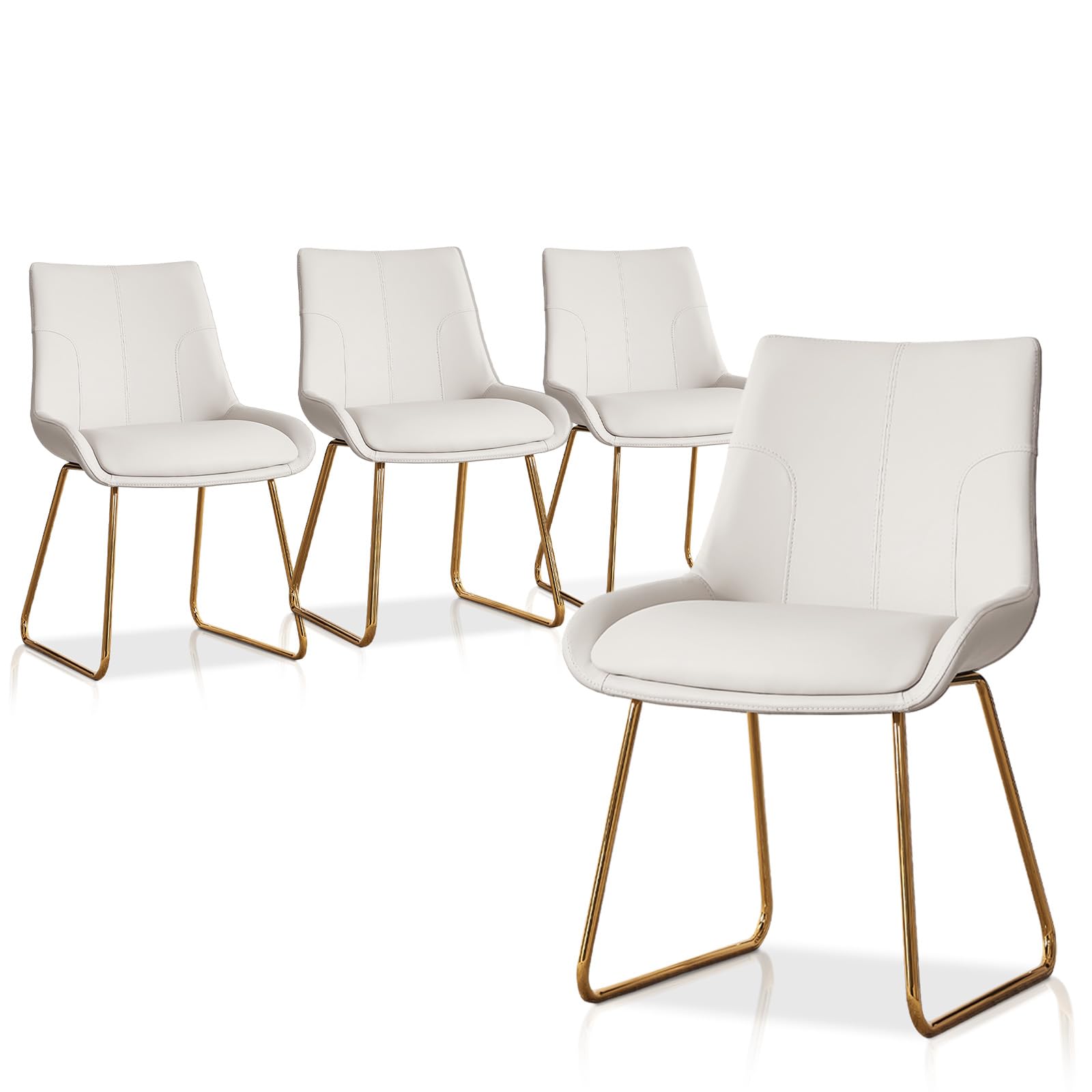 Mid Century Modern Dining Chair Set of 4 - Faux Leather Upholstered Kitchen Side Chairs with Gold Metal Legs | Comfortable Seating for Dining Room, Kitchen, Breakfast Nook & Small Spaces