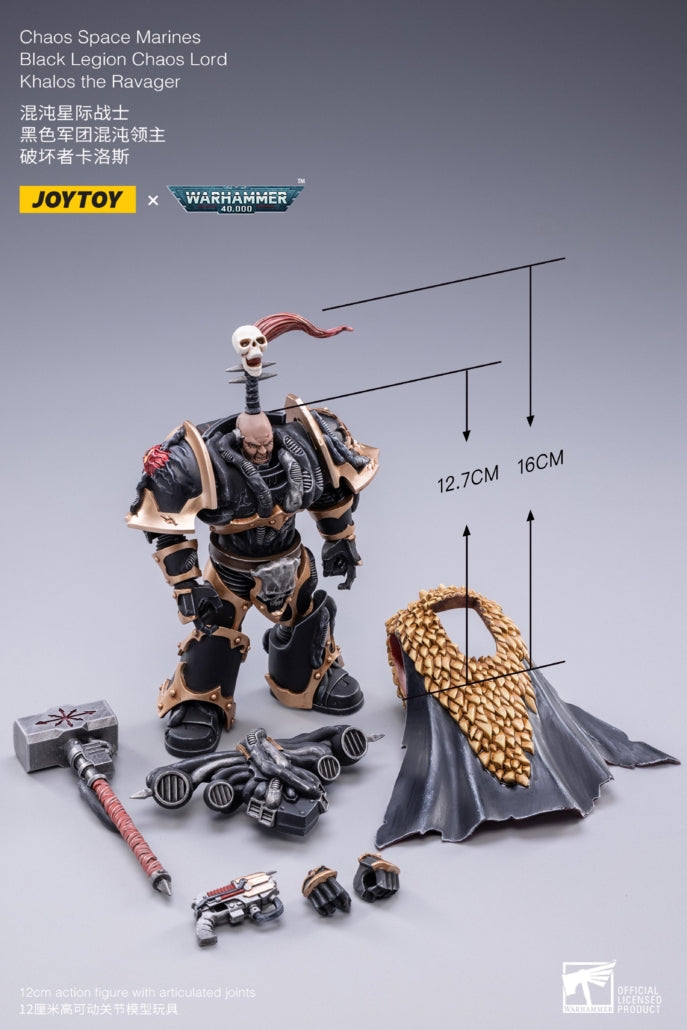 JOYTOY 1/18 Scale Warhammer 40K Chaos Space Marines Black Legion Chaos Lord Khalos The Ravager Action Figure - Collectible Model for Warhammer Fans & Tabletop Gaming