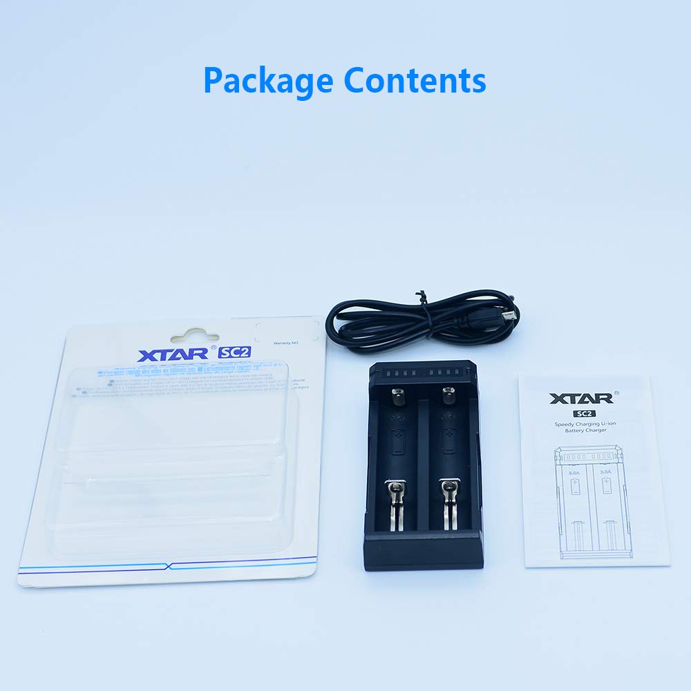 XTAR SC2 3A Fast Smart Battery Charger - QC3.0 Universal Charger for 18650 20700 21700 22650 25500 26650 Protected Batteries | 2A/3A Dual Current | Perfect for Vaping, Flashlights & Power Tools
