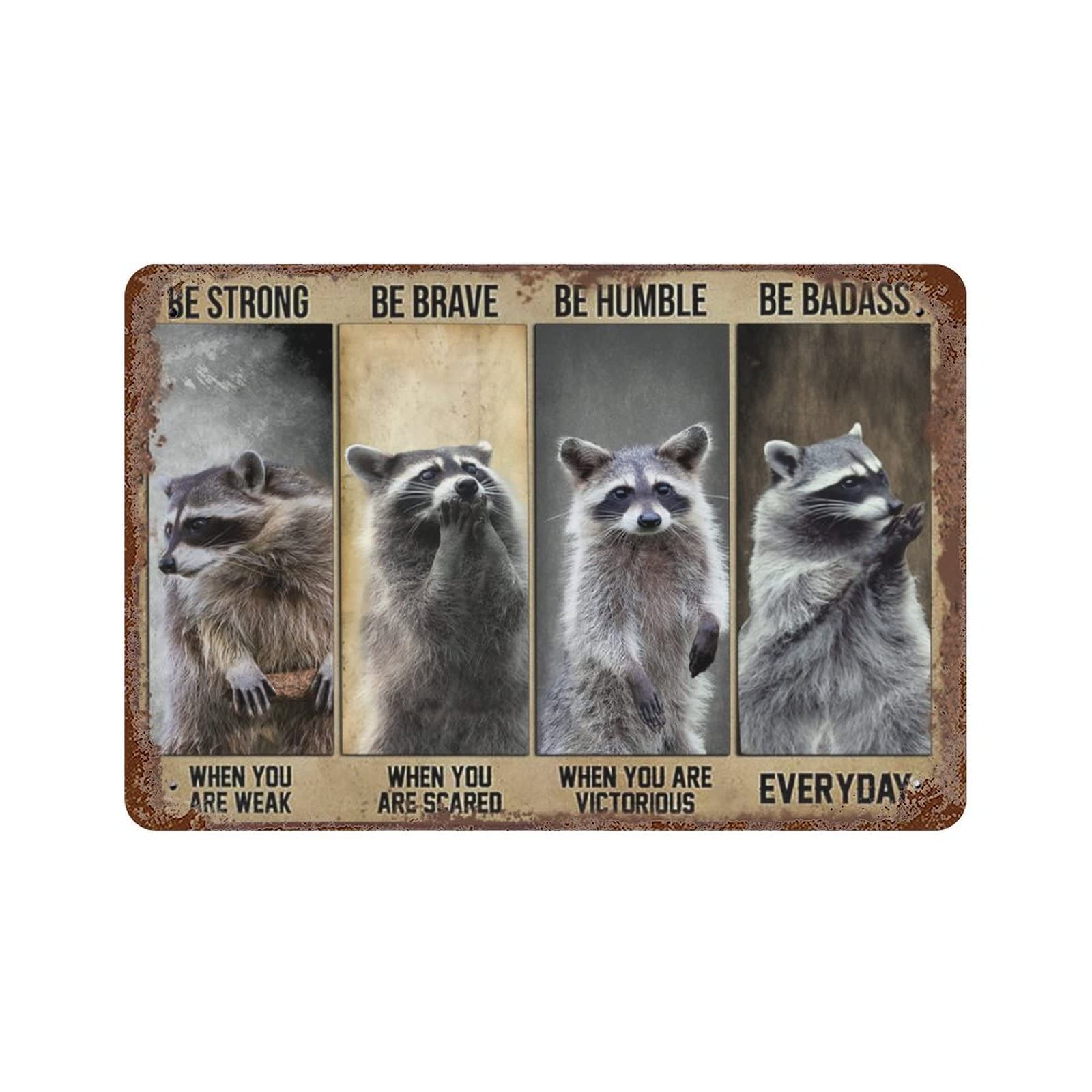 Vintage Raccoon Metal Tin Sign - Retro Wall Art for Home, Kitchen & Cafe Decor (11.8