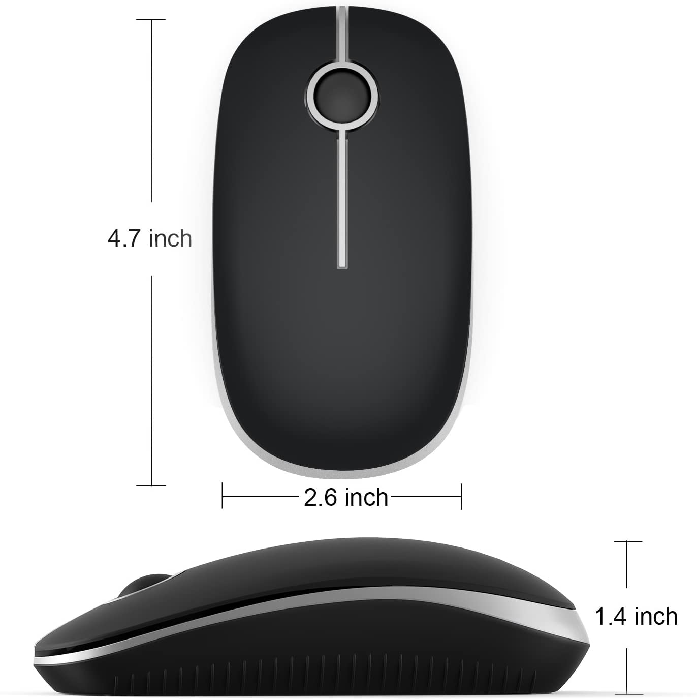Vssoplor 2.4G Wireless Slim Mouse with Nano Receiver - Ultra Portable Ergonomic Computer Mouse for Laptop, PC, Notebook (Black & Silver) - Perfect for Office, Home, Travel & Gaming Use