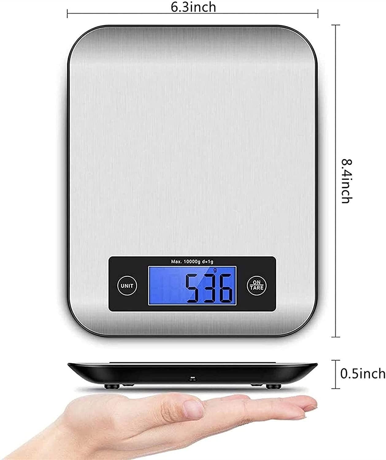 33lb Digital Kitchen Scale with 1g/0.05oz Precision - Stainless Steel & Tempered Glass Food Scale for Cooking, Baking, Meal Prep - LCD Display in Grams, Ounces, mL & Pounds - Easy to Clean for Home & Professional Use