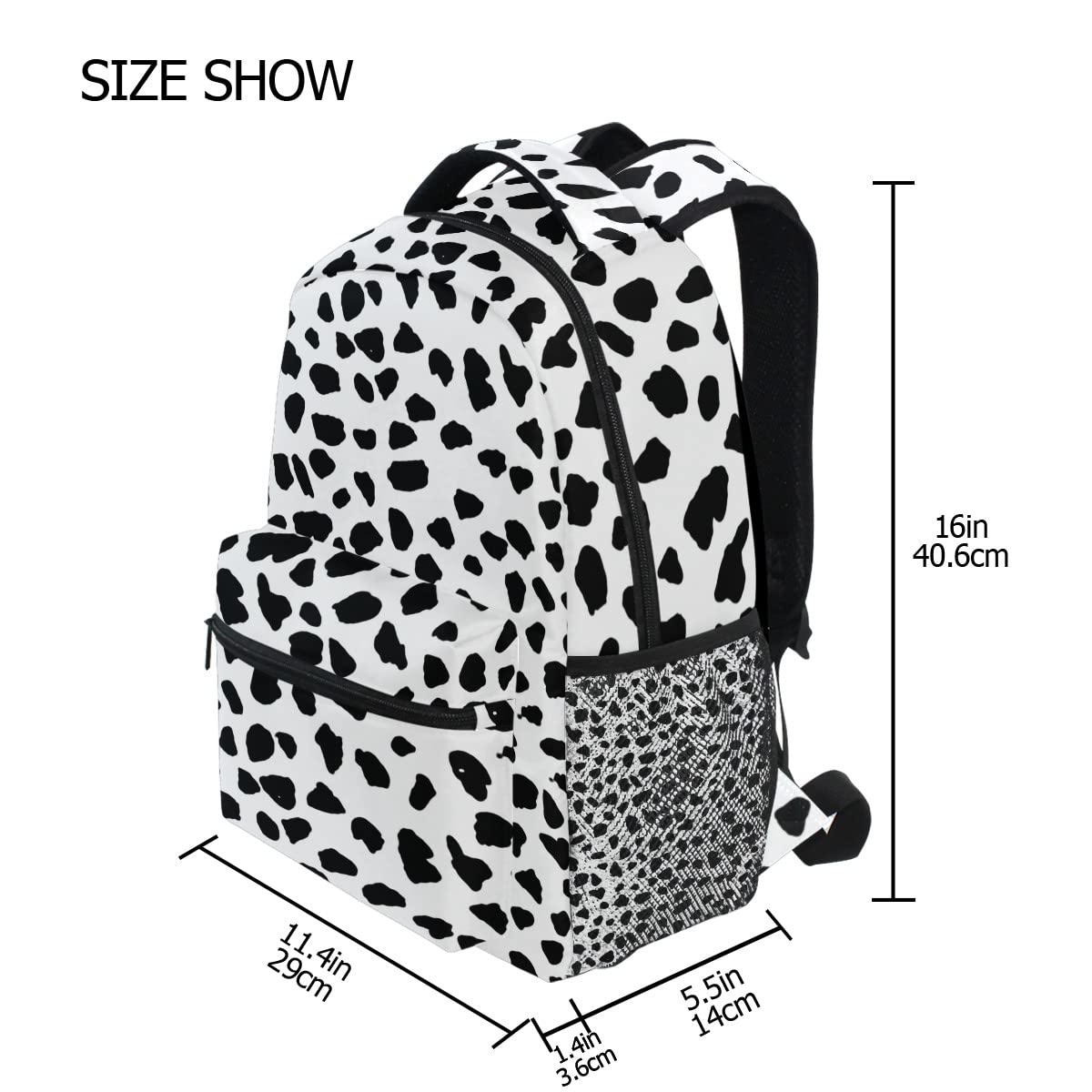 Nerxy Cow Print Backpack for School & Travel - White Black Dalmatian Spots Laptop Backpack Fits 14 Inch Notebook, Durable Book Bag for Students & Professionals - Perfect for College, Work Commute & Weekend Getaways