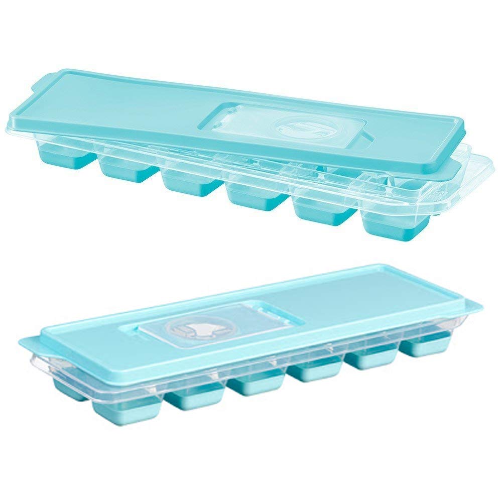 2-Pack Soft Silicone Ice Cube Trays with Removable Lids - BPA Free, 24-Cube Capacity (12 per Tray), Square Ice Molds, Easy-Release & Stackable for Cocktails, Smoothies, and Cold Drinks - Perfect for Home Bars, Parties, and Everyday Use