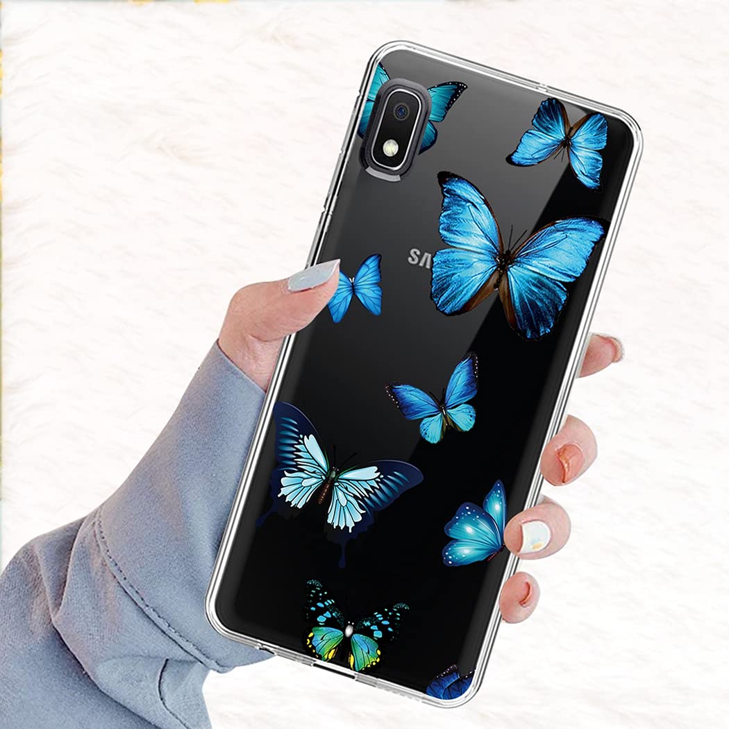 Cute Blue Butterfly Clear Slim Shockproof TPU Case for Samsung Galaxy A10E - Soft Flexible Protective Cover for Women & Girls (Perfect for Everyday Use, School, Work & Travel)