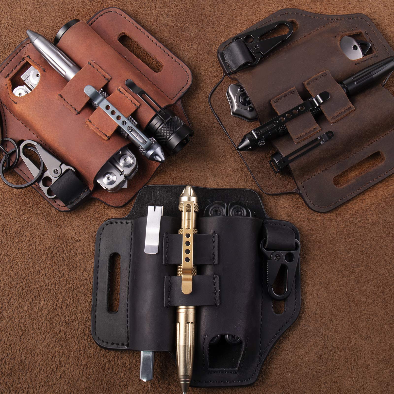 Gentlestache Multitool Belt Sheath - Premium EDC Leather Belt Organizer with Multitool Pouch, Flashlight & Pen Holders + Keychain Clip - Practical Everyday Carry Accessory for Men | Perfect for Outdoor Adventures, Work & Daily Use