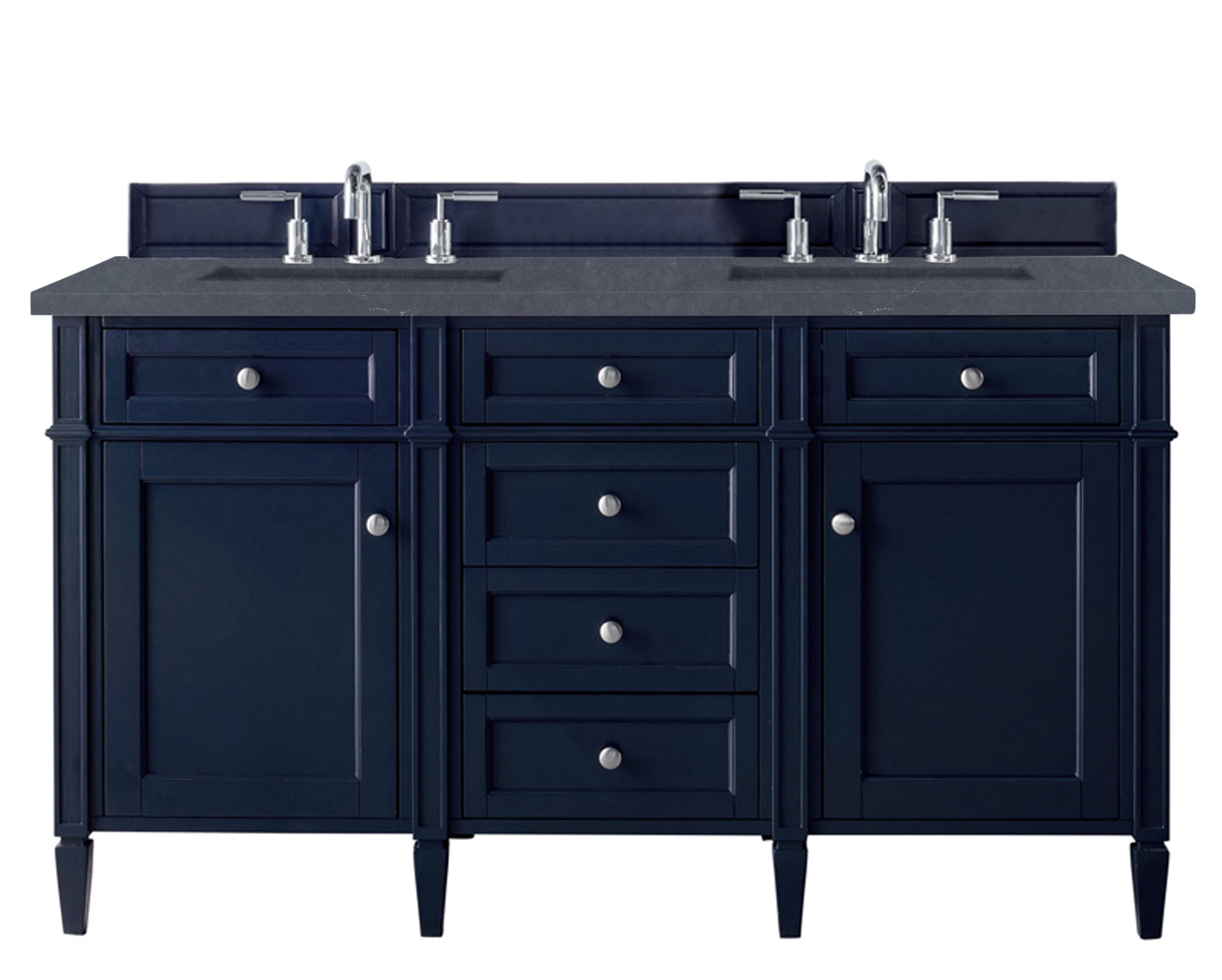 Brittany 60 Inch Double Bathroom Vanity with Victory Blue Finish & 3CM Charcoal Soapstone Quartz Countertop - Perfect for Master Bathroom, Guest Bath, or Home Renovation Projects