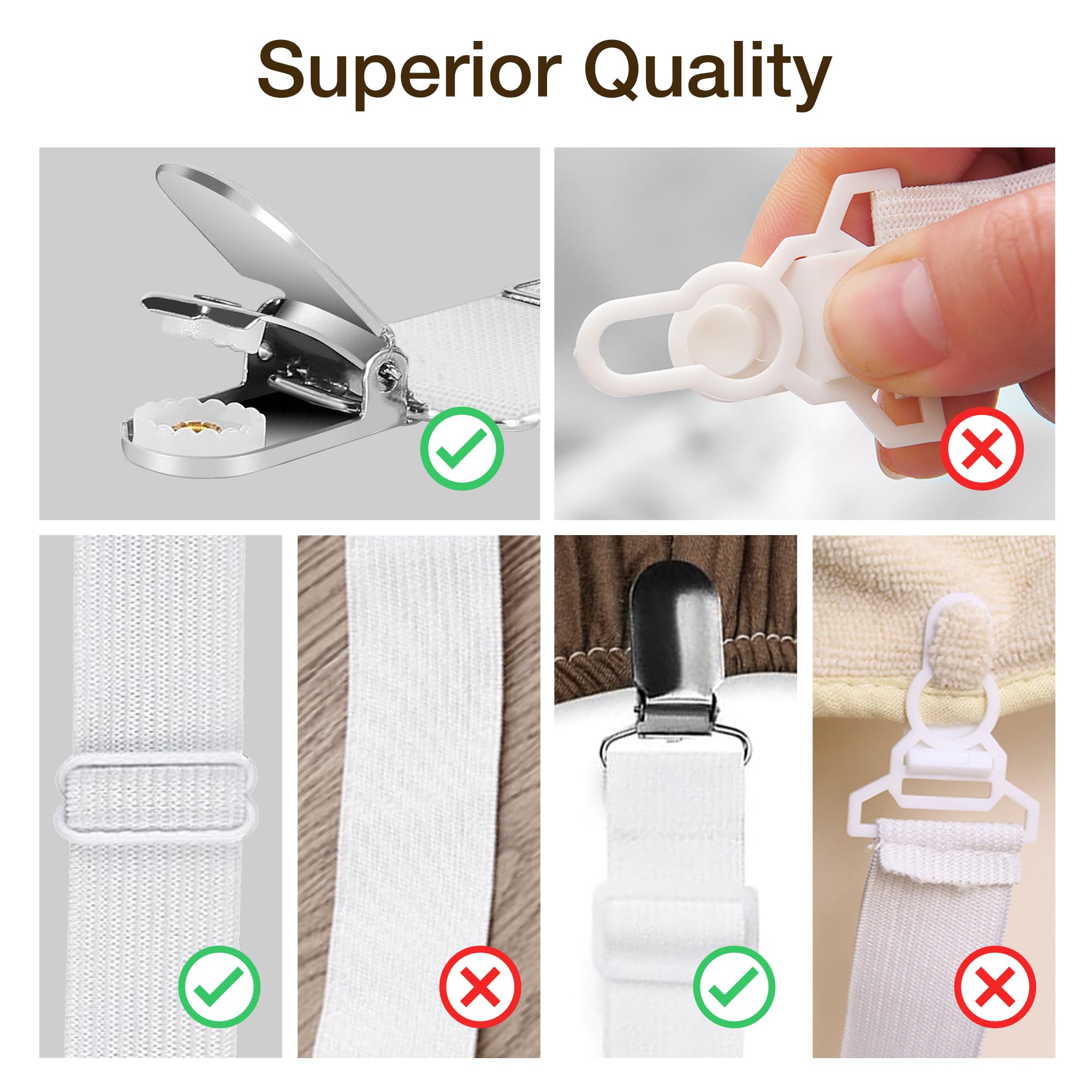 JELLYMONI Adjustable Elastic Bed Sheet Straps with Metal Clips - Secure Fitted Sheets, Mattress Covers & Sofa Cushions - Perfect for Home, Hotel, Dorm & RV Use