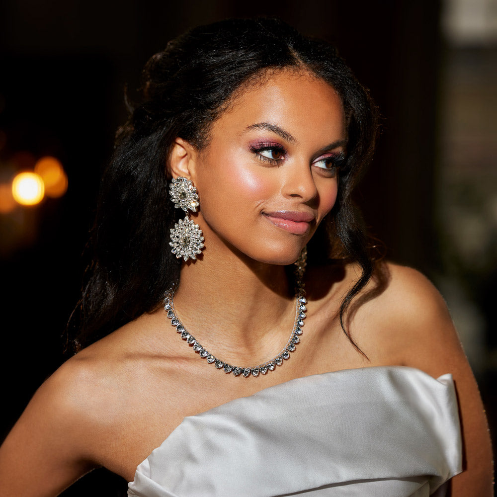 Milano Crystal Earrings in Silvershade - Elegant & Stylish Jewelry for Women | Perfect for Parties, Weddings & Special Occasions