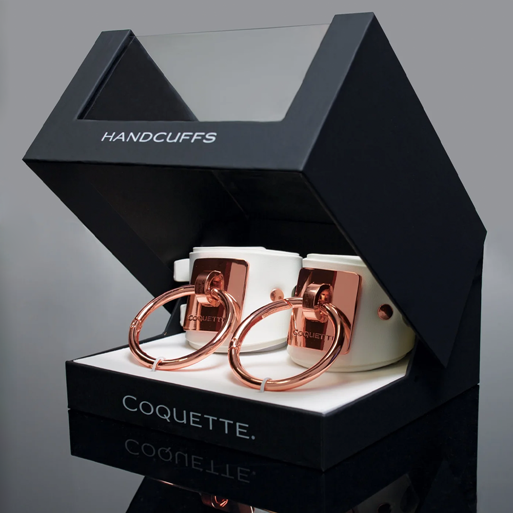 Coquette Luxury Faux Leather Cuffs With Interlocking O Rings - Stylish BDSM Restraints for Couples Play & Fashion Accessories