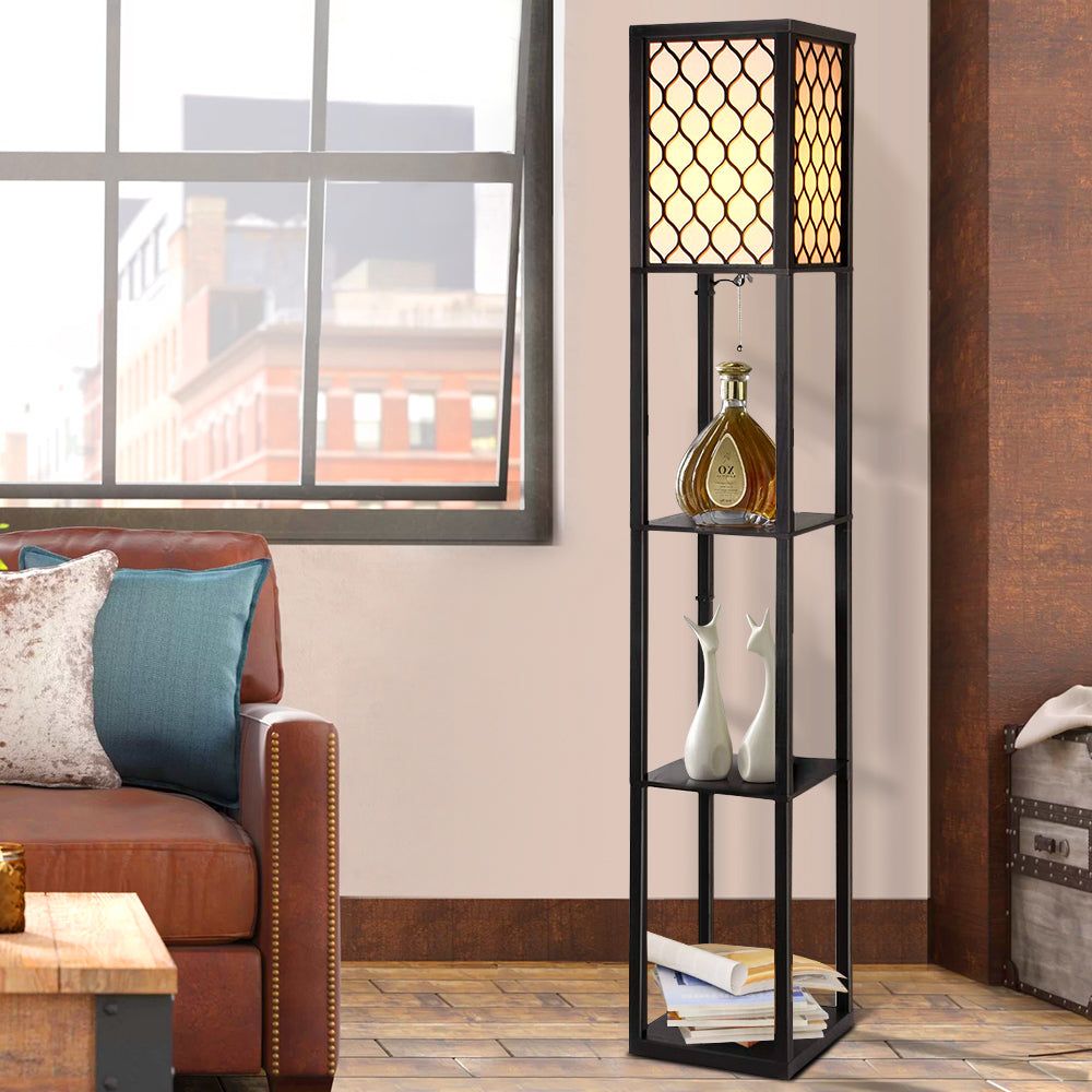 Vintage LED Floor Lamp with Storage Shelf - Adjustable Standing Reading Light for Bedroom, Living Room & Study - Modern Home Decor Lighting