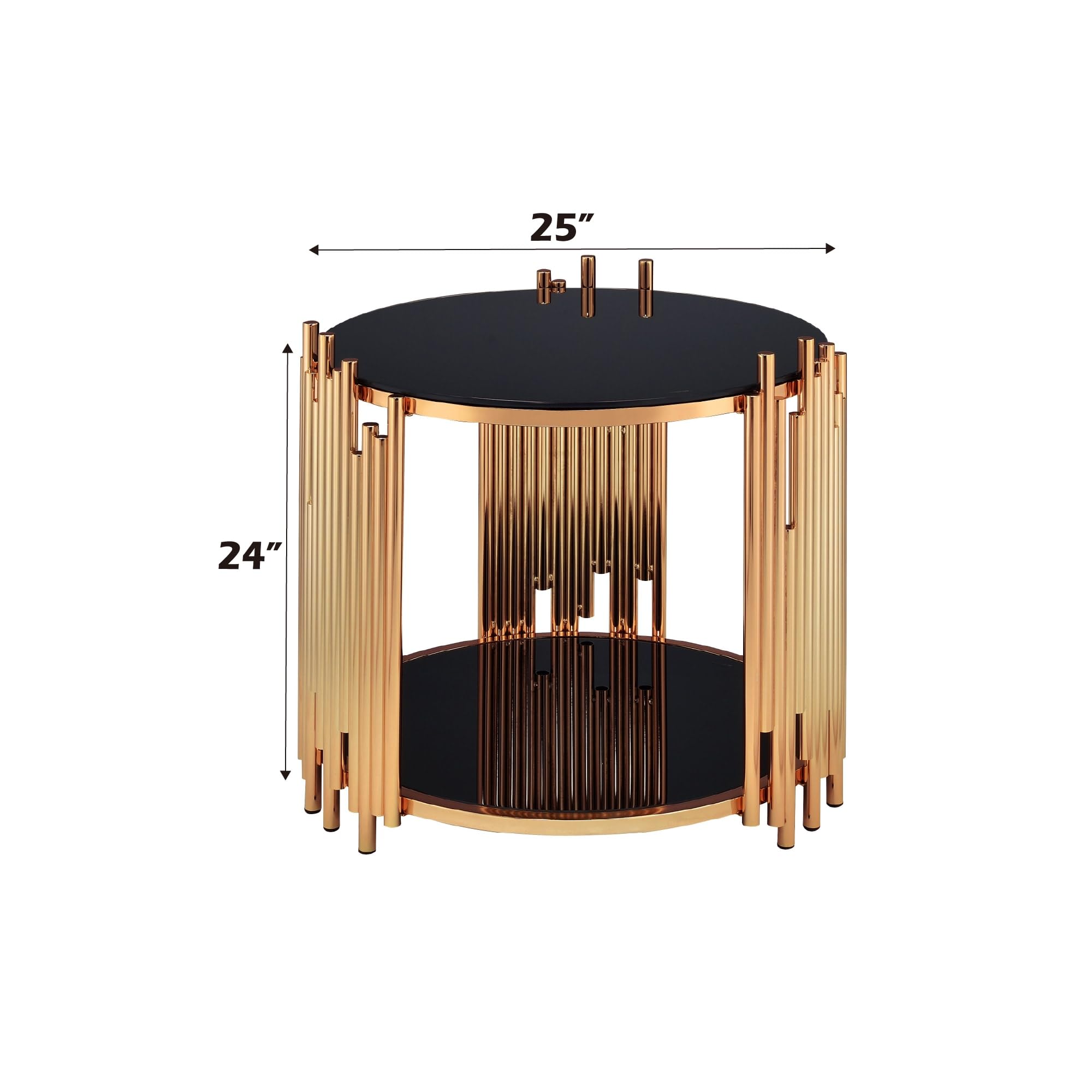 Acme Tanquin Round Glass Top End Table - Black Glass & Gold Accent - Perfect for Living Room, Bedroom, or Office Decor