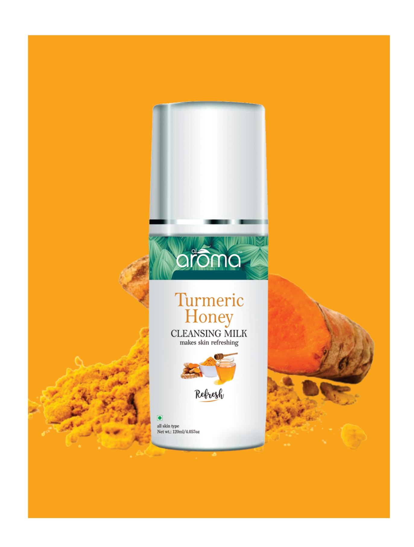 Alaroma Leafs Turmeric Honey Cleansing Milk with Vitamin E & Olive Oil - Gentle Face Wash for All Skin Types, 120ml - Hydrating & Refreshing Daily Skincare for Women & Men