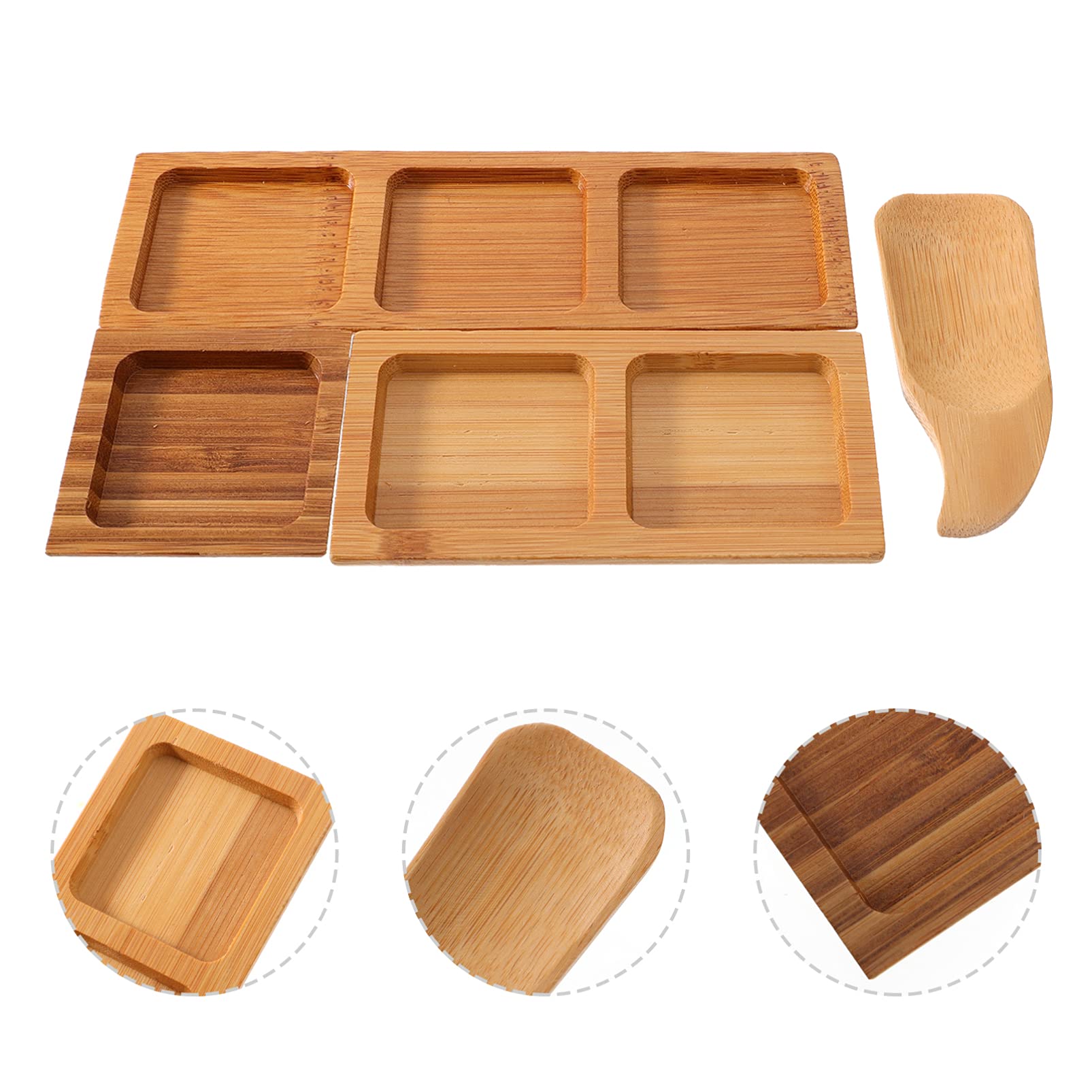 Cabilock 4-Piece Bamboo Seasoning Dish Set - Small Soy Sauce Bowls & Wooden Spoons for Sushi, Dumplings, Ramen - Eco-Friendly Tableware for Asian Cuisine & Home Dining