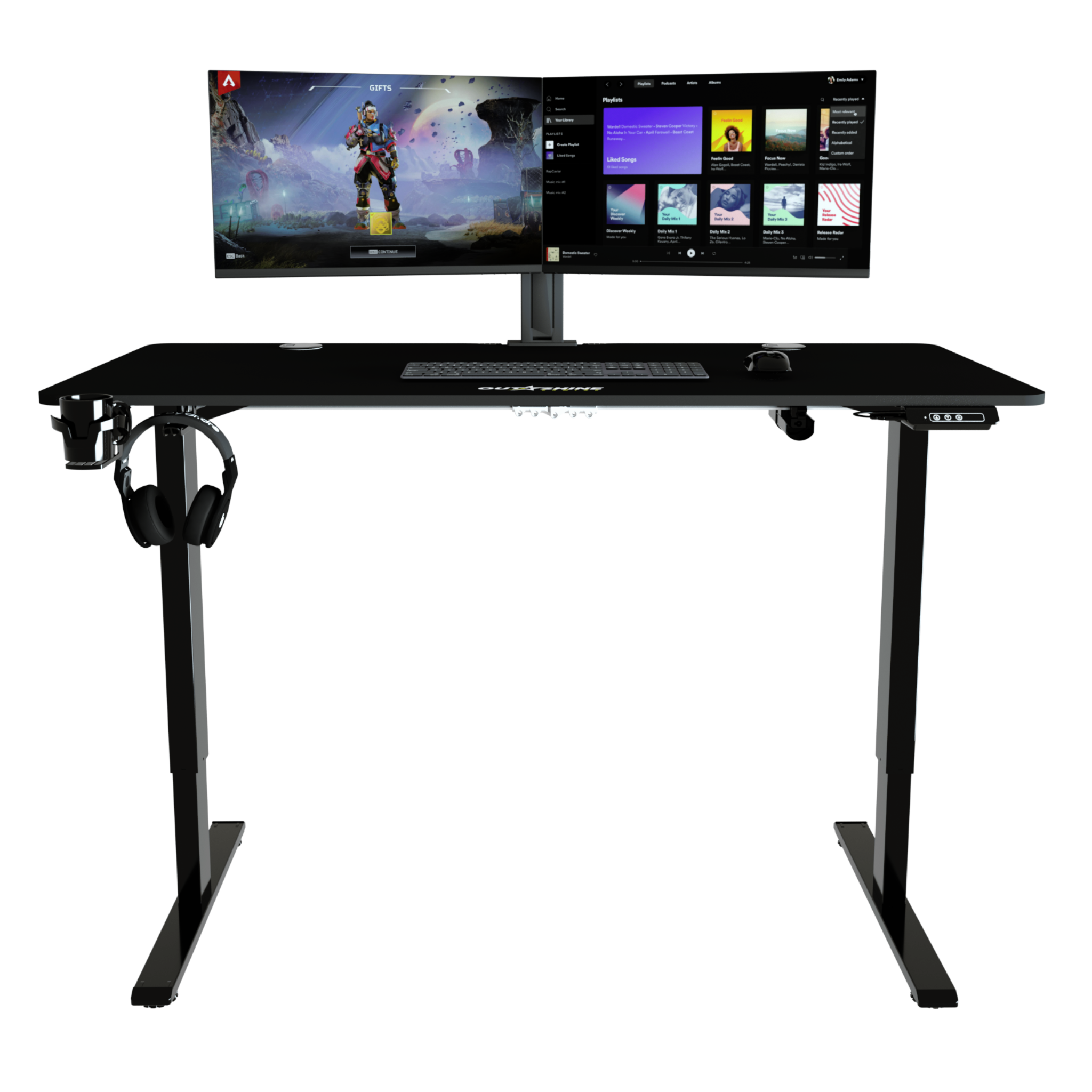 Premium Hover Gaming Desk - Electric Height Adjustable Computer Desk for PC & Console Gamers - Ergonomic Home Office & Streaming Setup with Cable Management