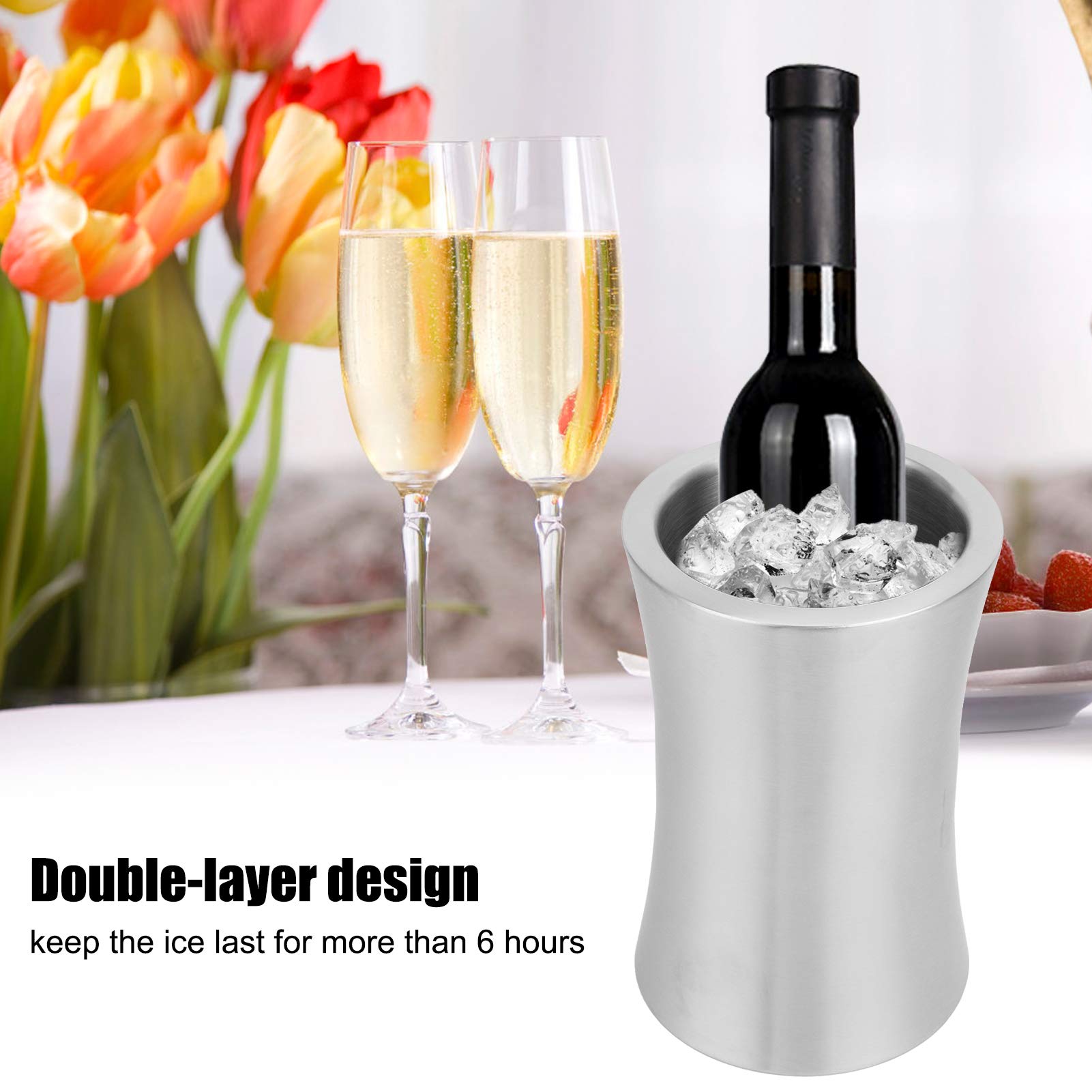 Premium Stainless Steel Champagne Bucket - Double Wall Insulated Ice Bucket for Wine & Drinks - Elegant Bar Accessory for Restaurants, Home Parties & Outdoor Gatherings