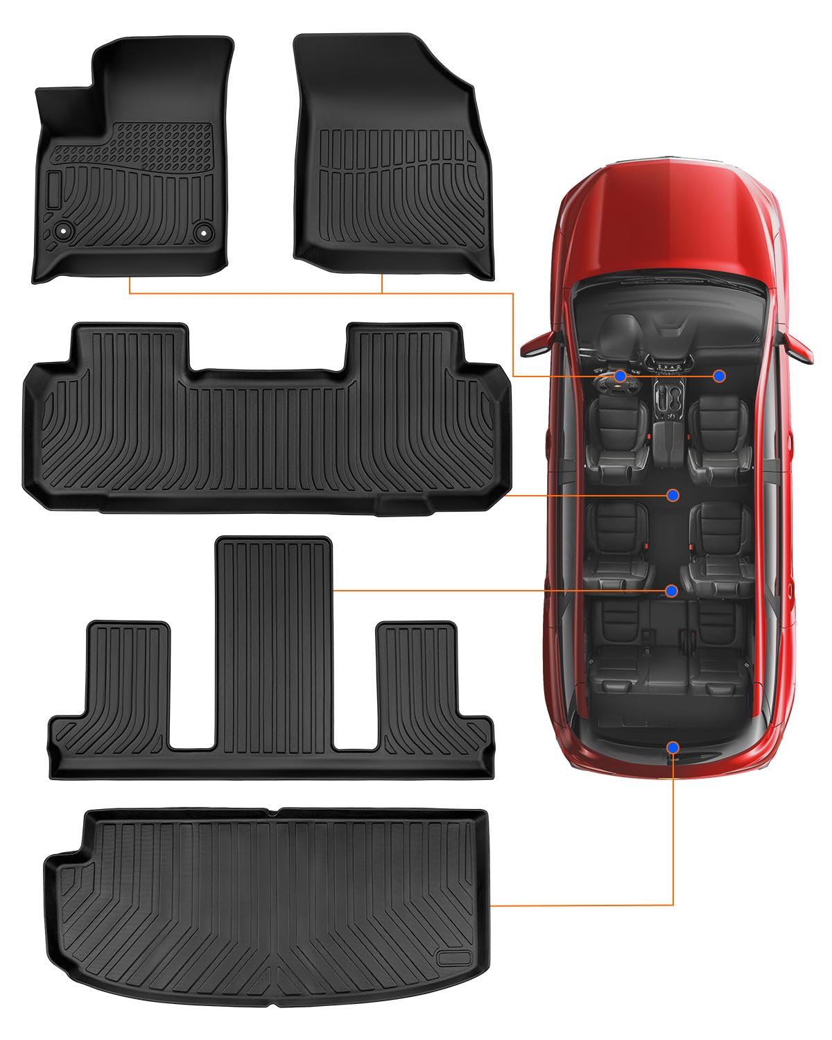 Premium All-Weather Floor Mats & Cargo Liner for 2018-2024 Chevy Traverse (7-Seater) - Heavy Duty Custom Fit Accessories for Bucket Seats - Perfect for Road Trips, Family Vacations & Daily Commute